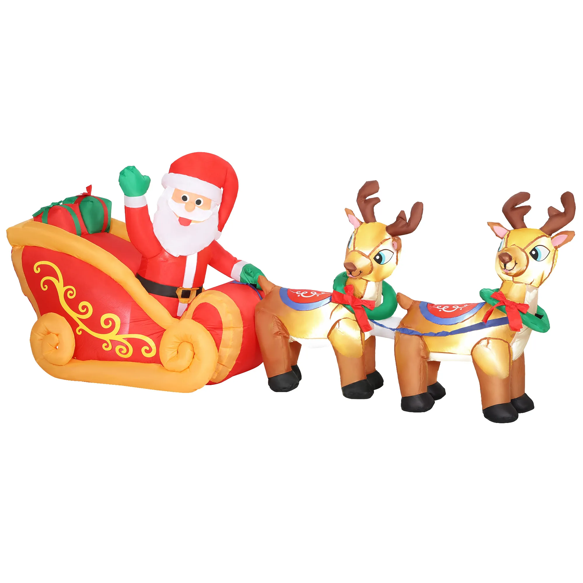 Aufblasbare Weihnachtsdekoration, Weihnachtsmann im Rentierschlitten, Polyester