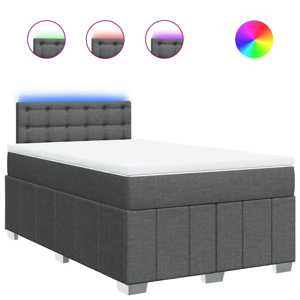 Boxspringbett 120x190 cm mit LED-Beleuchtung, Dunkelgrau, Stoff