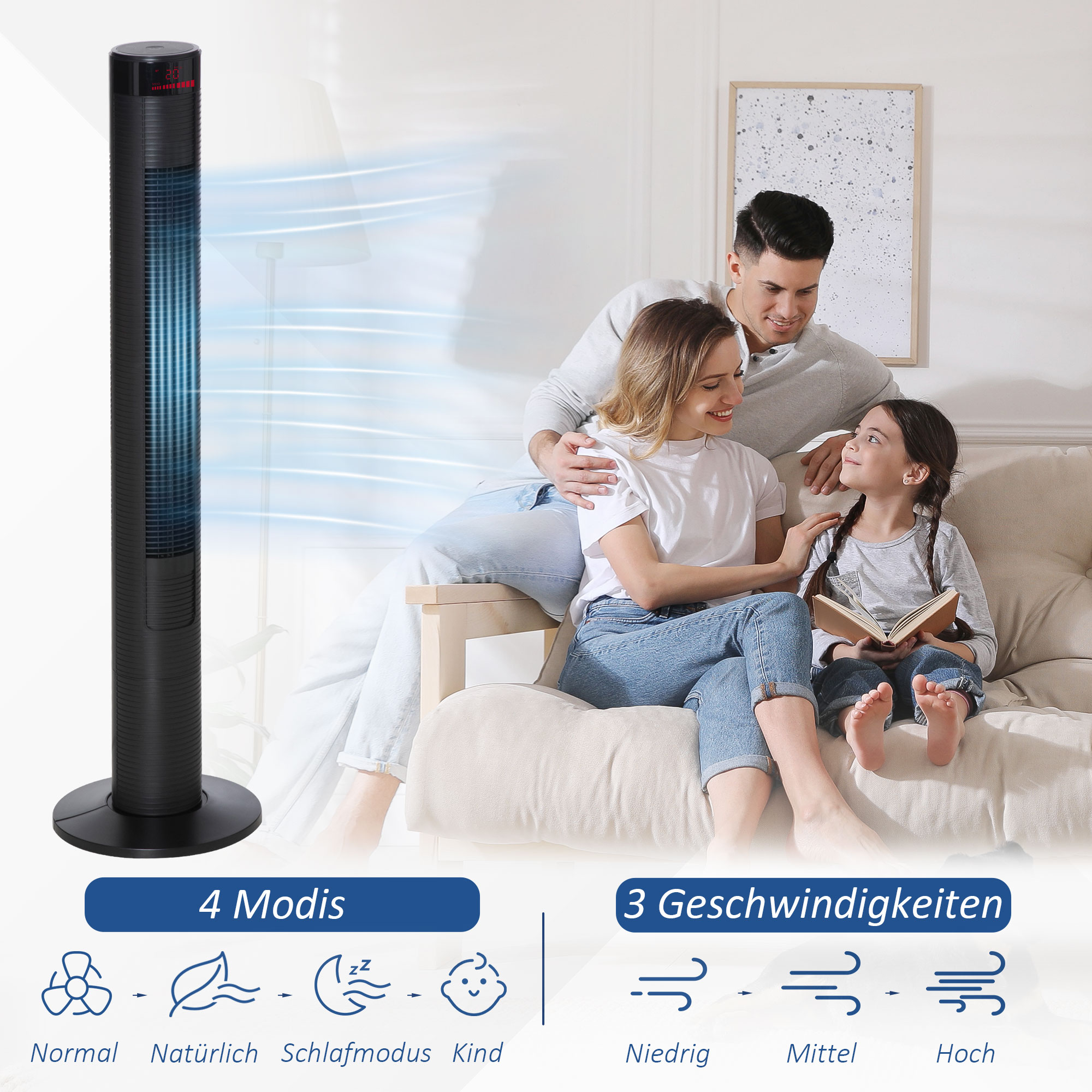 Floor Fan 31,5 cm Ø x 117 cm Schwarz mit Fernbedienung