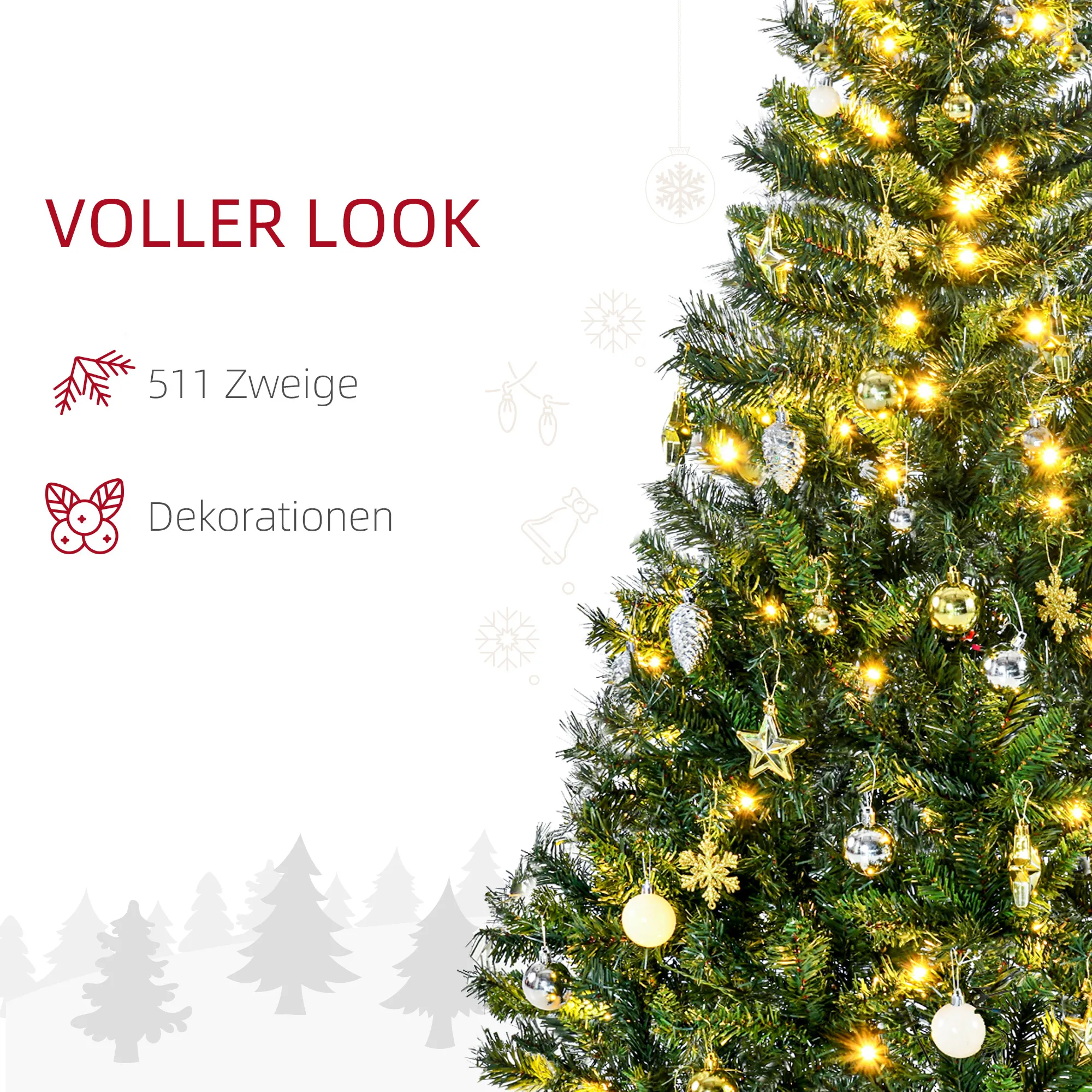 Weihnachtsbaum Christbaum künstlicher Weihnachtsbaum, inkl. Schmuck 95 cm x 95 cm x 150 cm, Grün