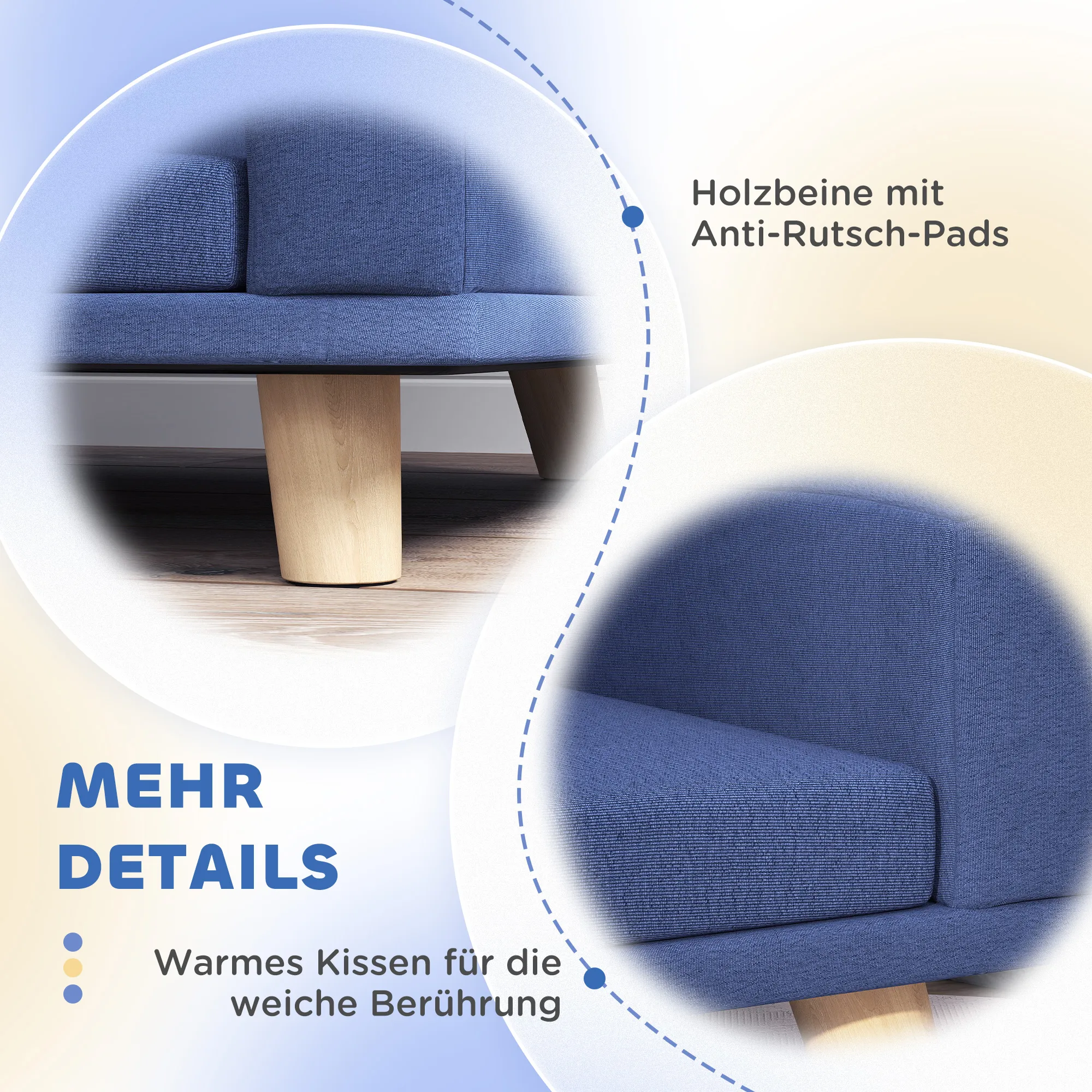 Hundesofa für große Hunde, Kiefernholz, 98 x 67 x 25 cm, Blau