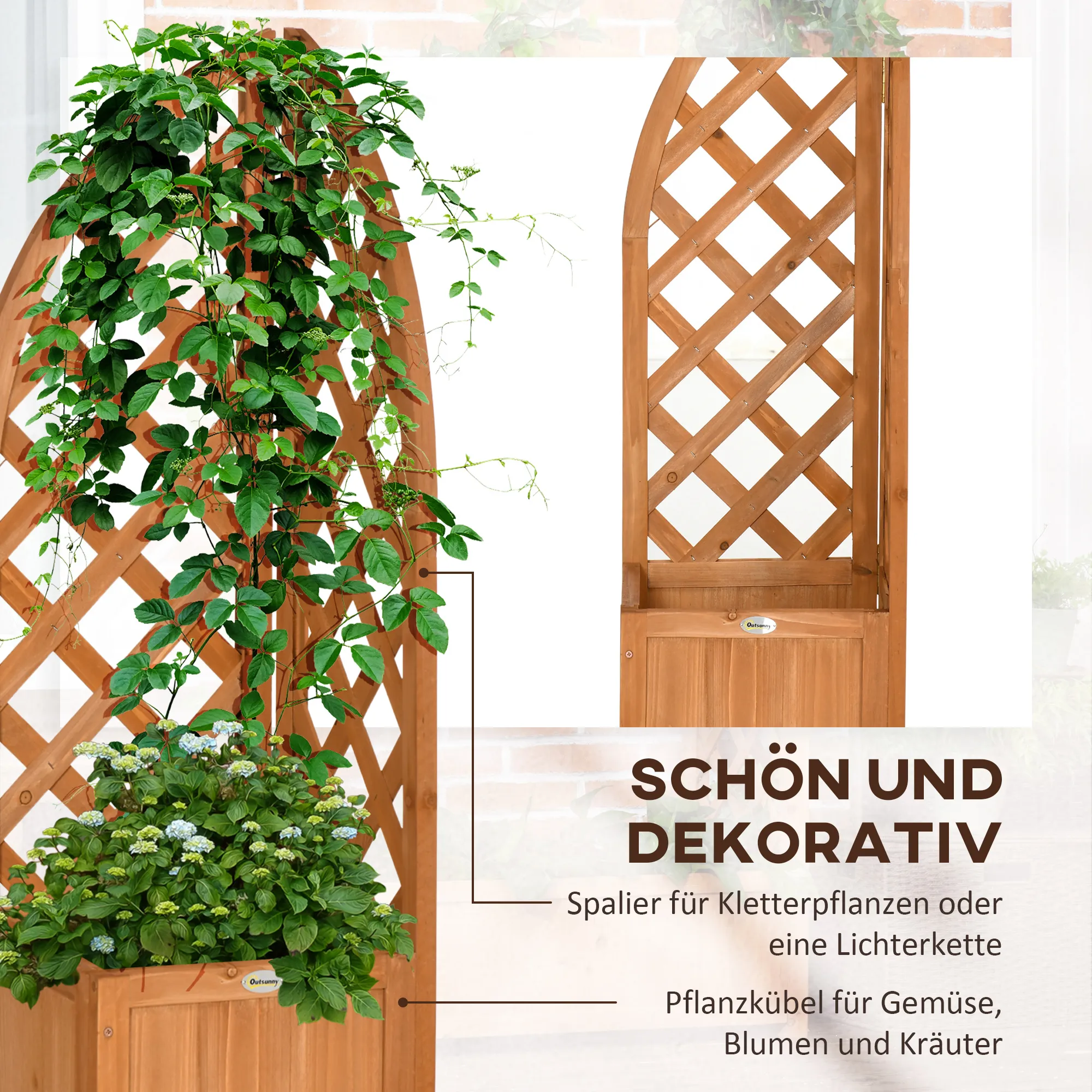 Blumenkasten mit Eckspalier 32L x 32B x 108H cm Braun
