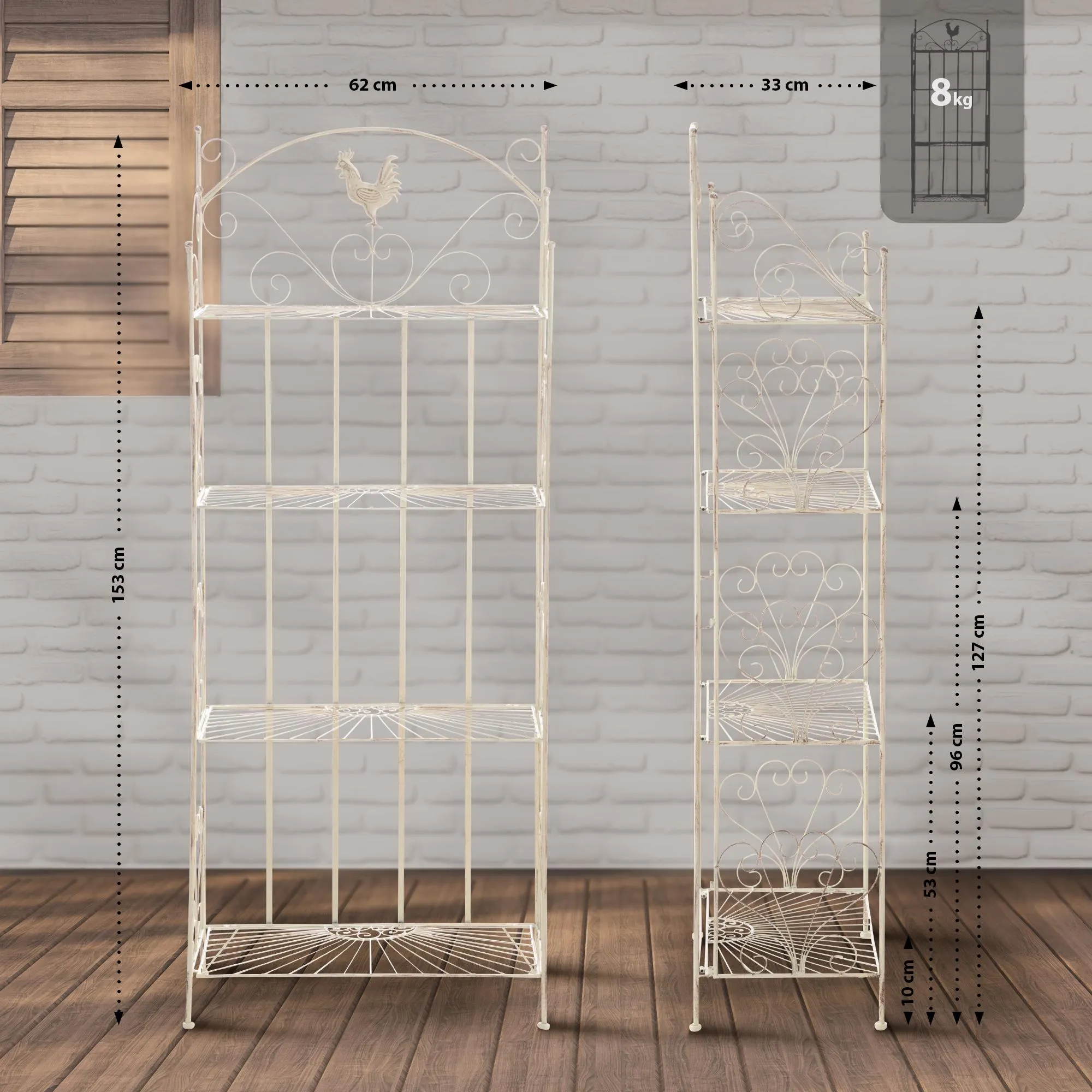 Standregal Mia 61.5x33x153 cm antik-creme