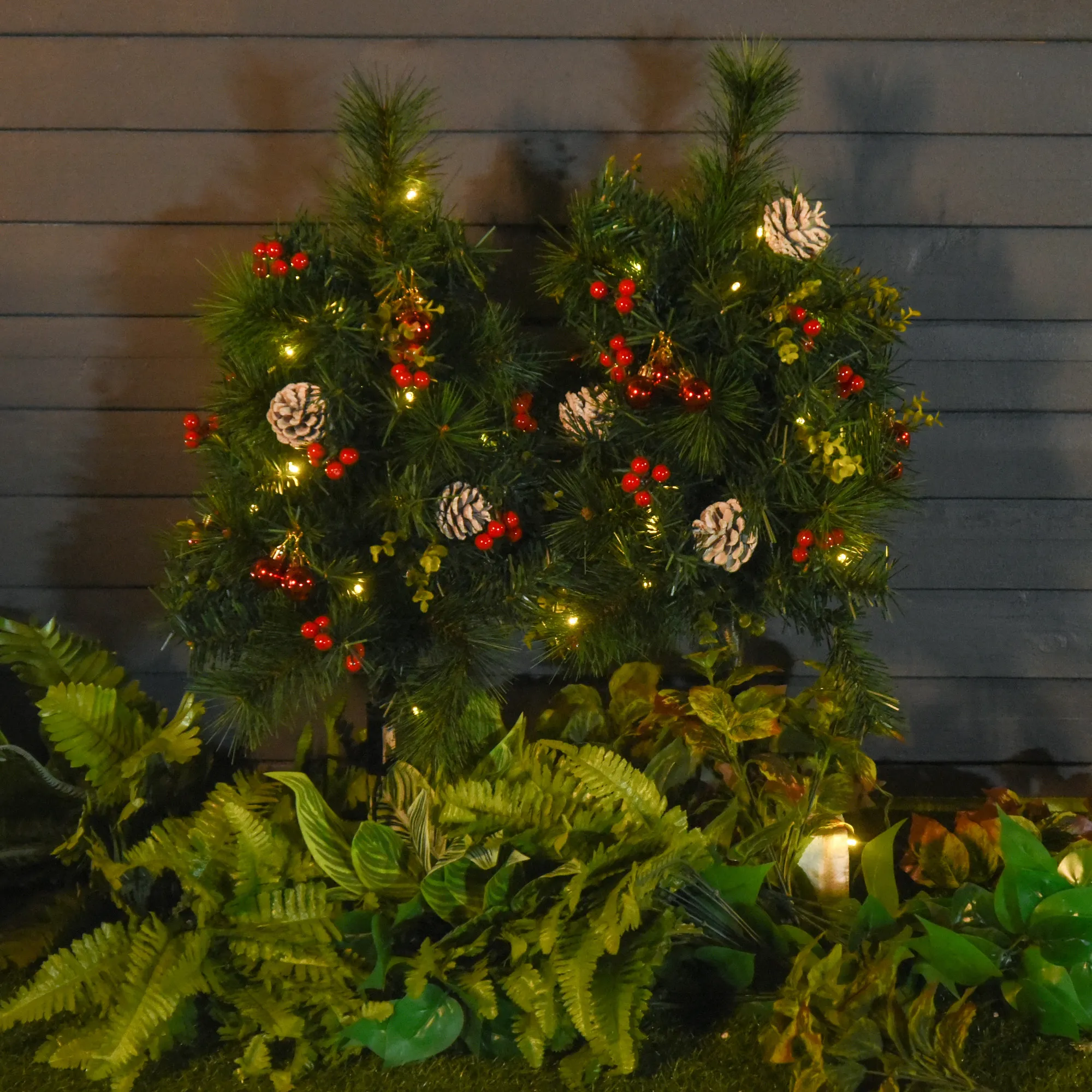Künstliche Mini-Weihnachtsbäume Set mit LED, Kunststoff, Ø33x75cm