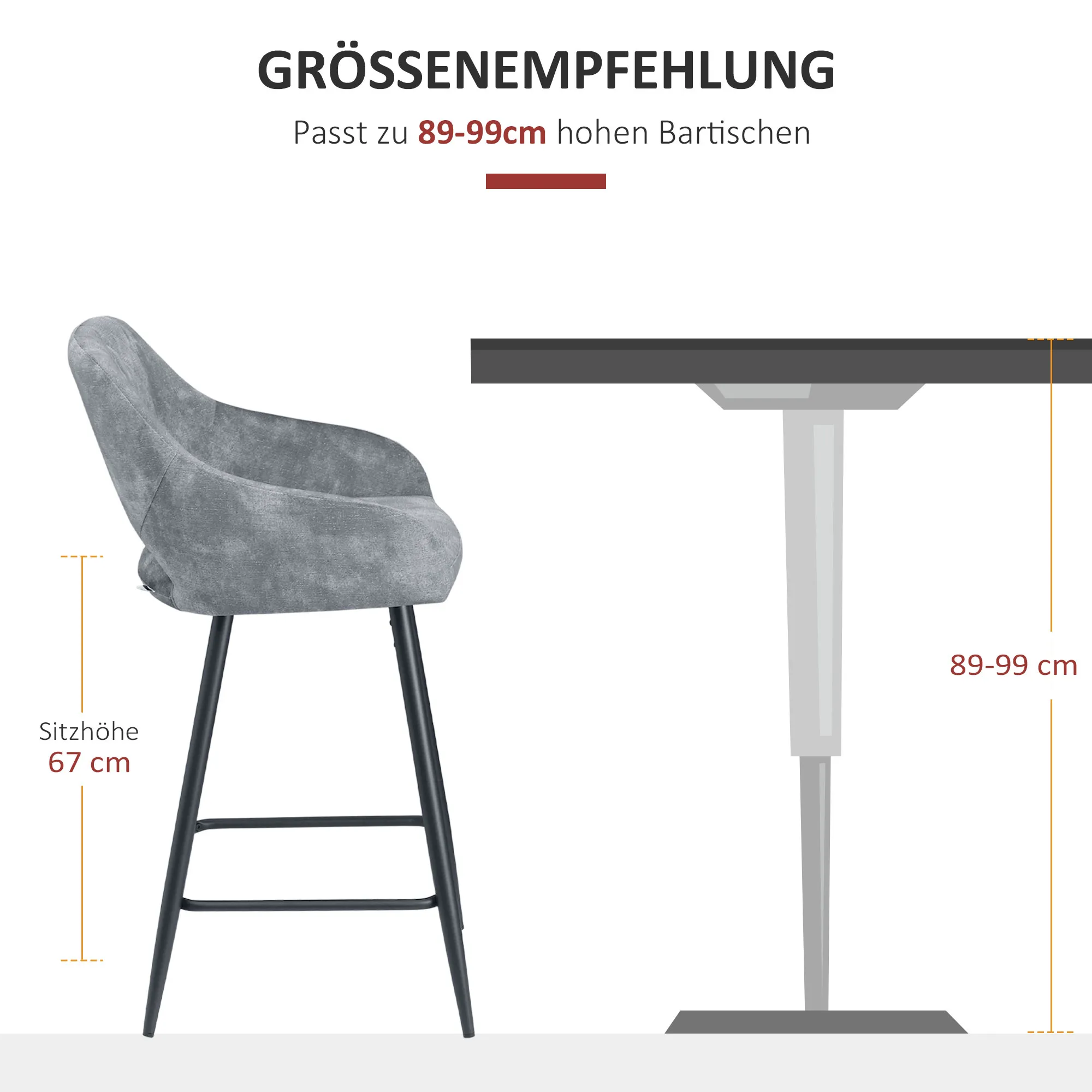 Bistrohocker Grau 50B x 56T x 98H cm im 2er-Set