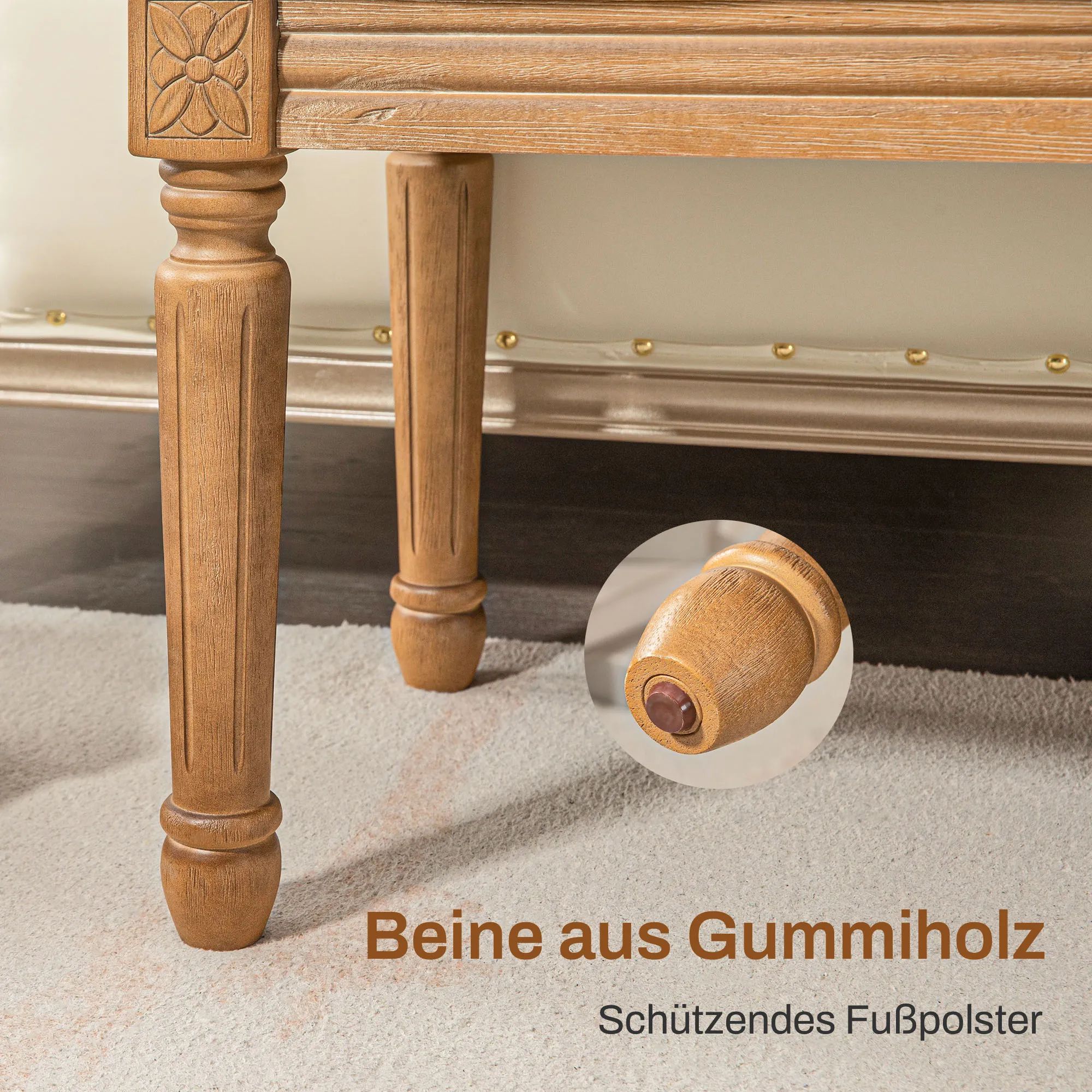Elegante Bettbank 120x41x48 cm in Cremeweiß