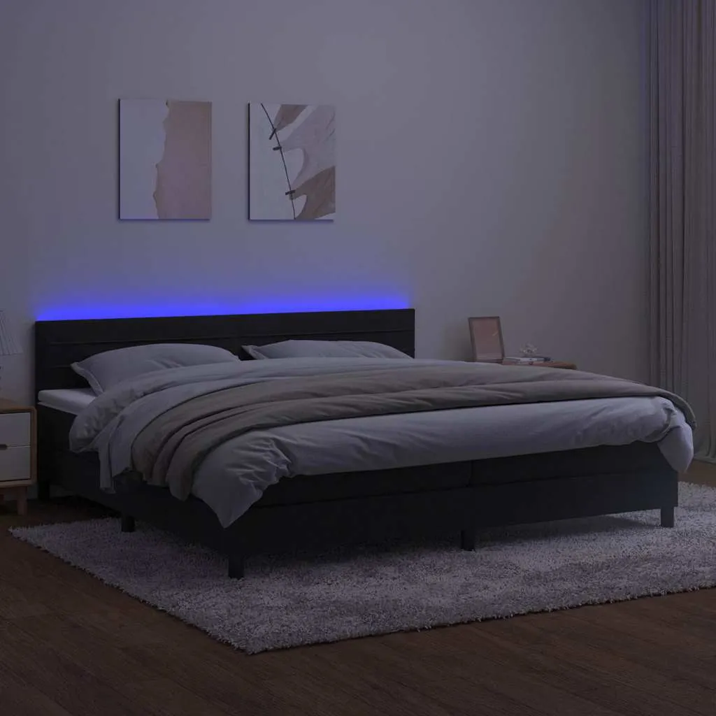 Boxspringbett aus Samt mit LED-Leiste, Matratze, 200x200 cm, Schwarz