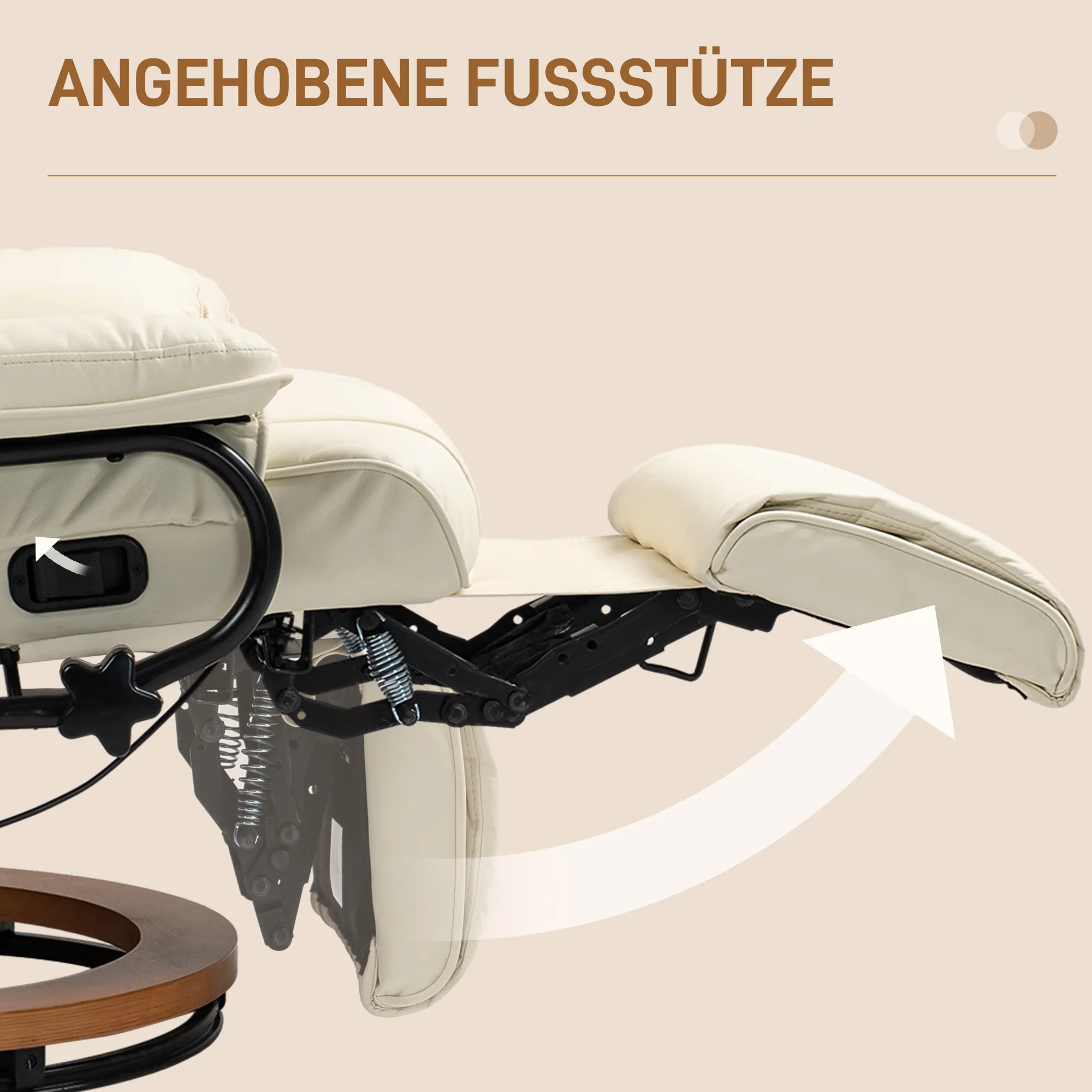 Relaxsessel mit Liegefunktion, drehbar, bis 150 kg, Kunstlederbezug, Stahlrahmen, Cremeweiß