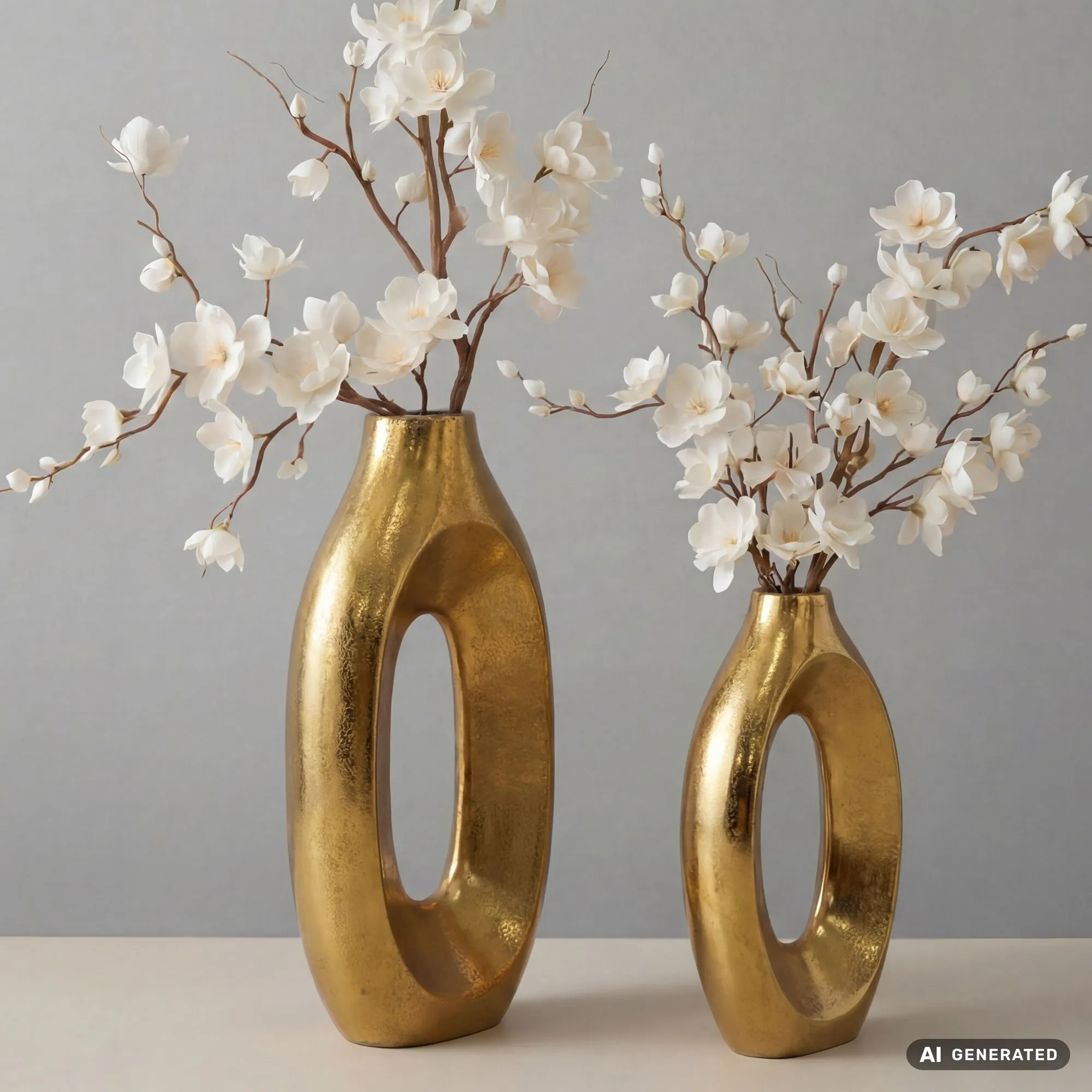 Dekovase 2er Set Metall Gold - Design Blumenvase Groß - Metallvase Modern - Standvase für Blumen und Trockenblumen Hoch - Wohnzimmer Deko - Wohndeko Handmade