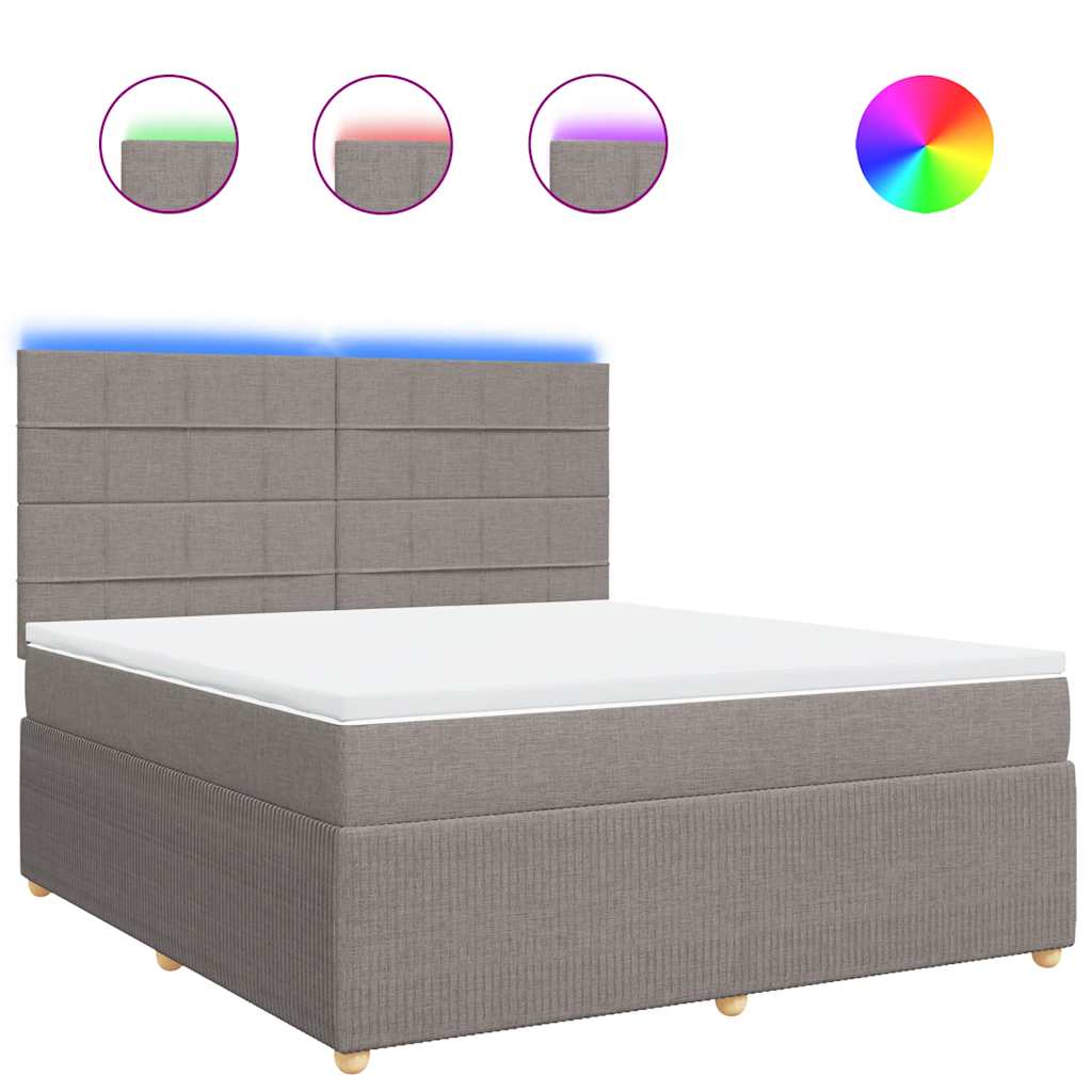 Boxspringbett Taupe 180x200 cm mit LED-Lichtern und Topper