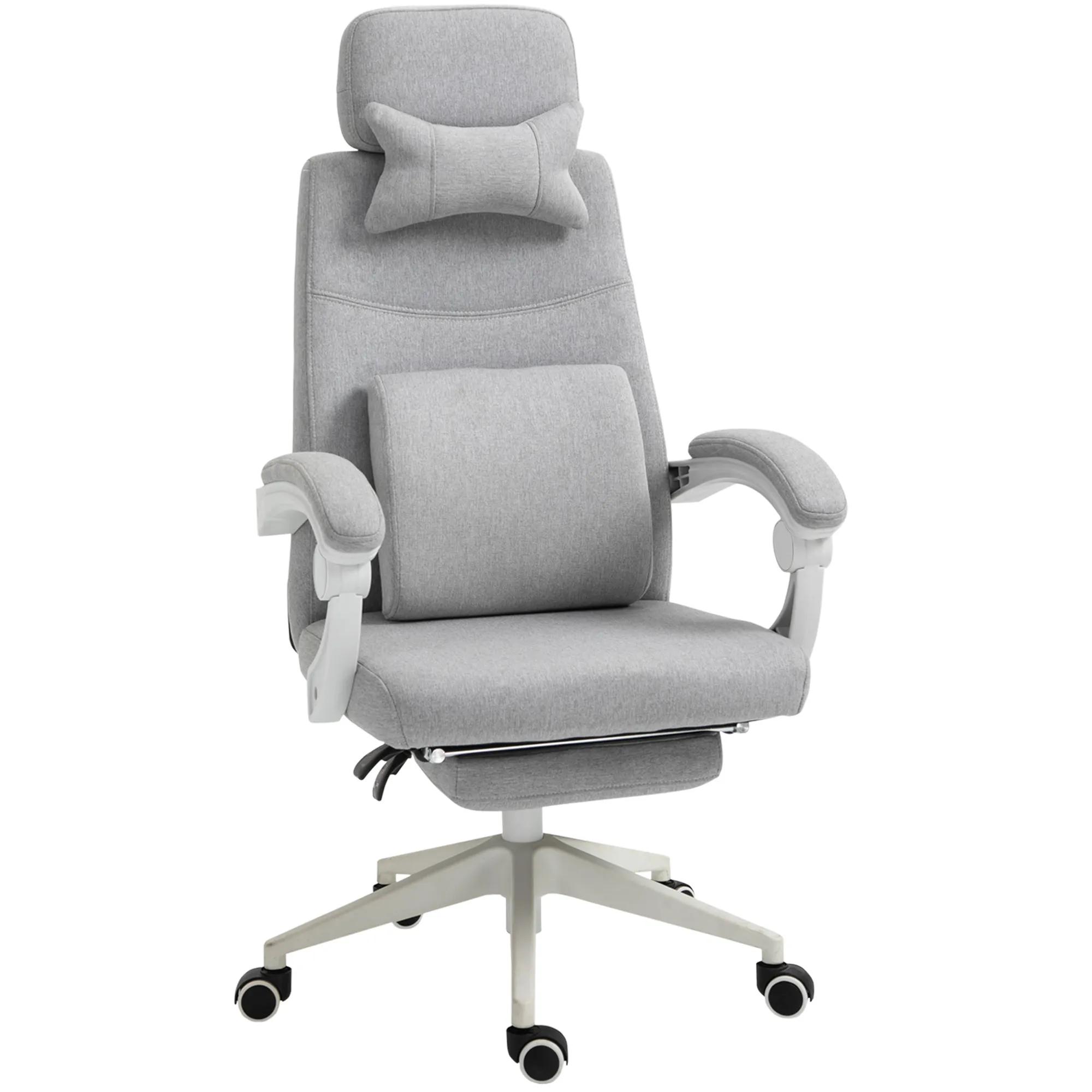 Bürostuhl, Ergonomischer Schreibtischstuhl mit Kopfkissen, Lendenkissen, höhenverstellbar Gamingstuhl mit Fußstütze, hoher Rückenlehne, Grau 62 x 68 x 117-127 cm