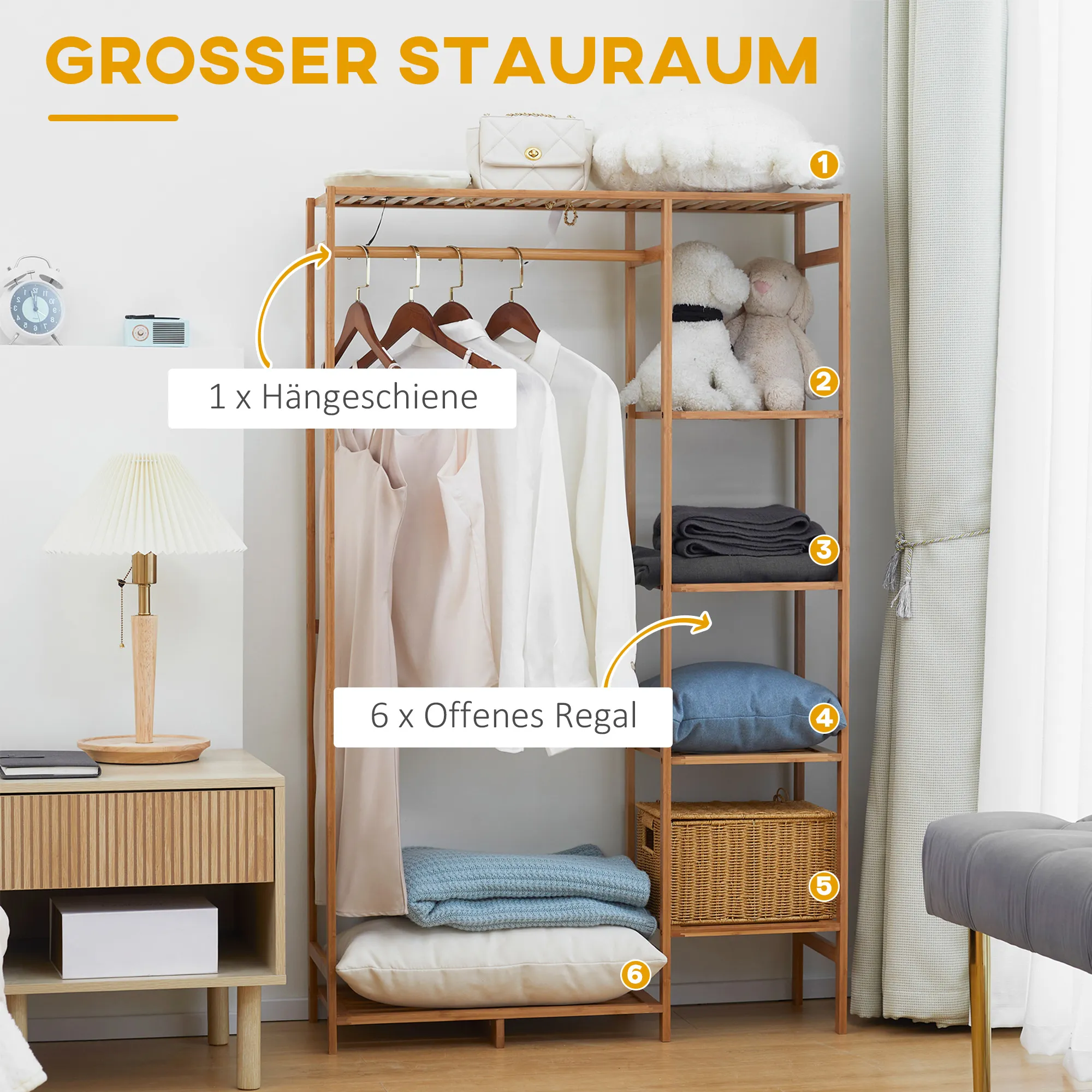 Bambus-Kleiderständer 90L x 30B x 145H cm Naturholz