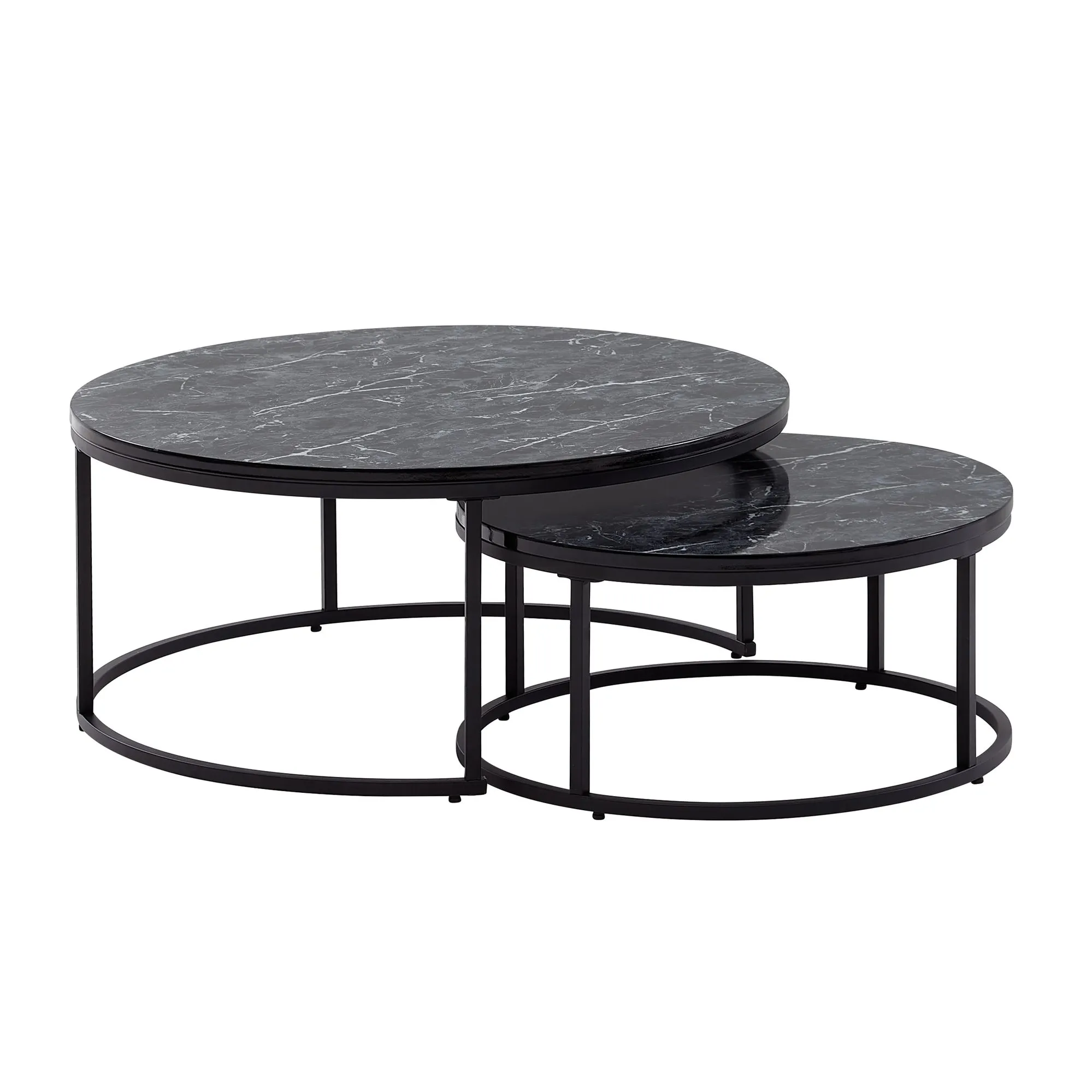 tinkaro Sofatisch Set YUVA Marmor Optik schwarz 2er Set Couchtisch modern