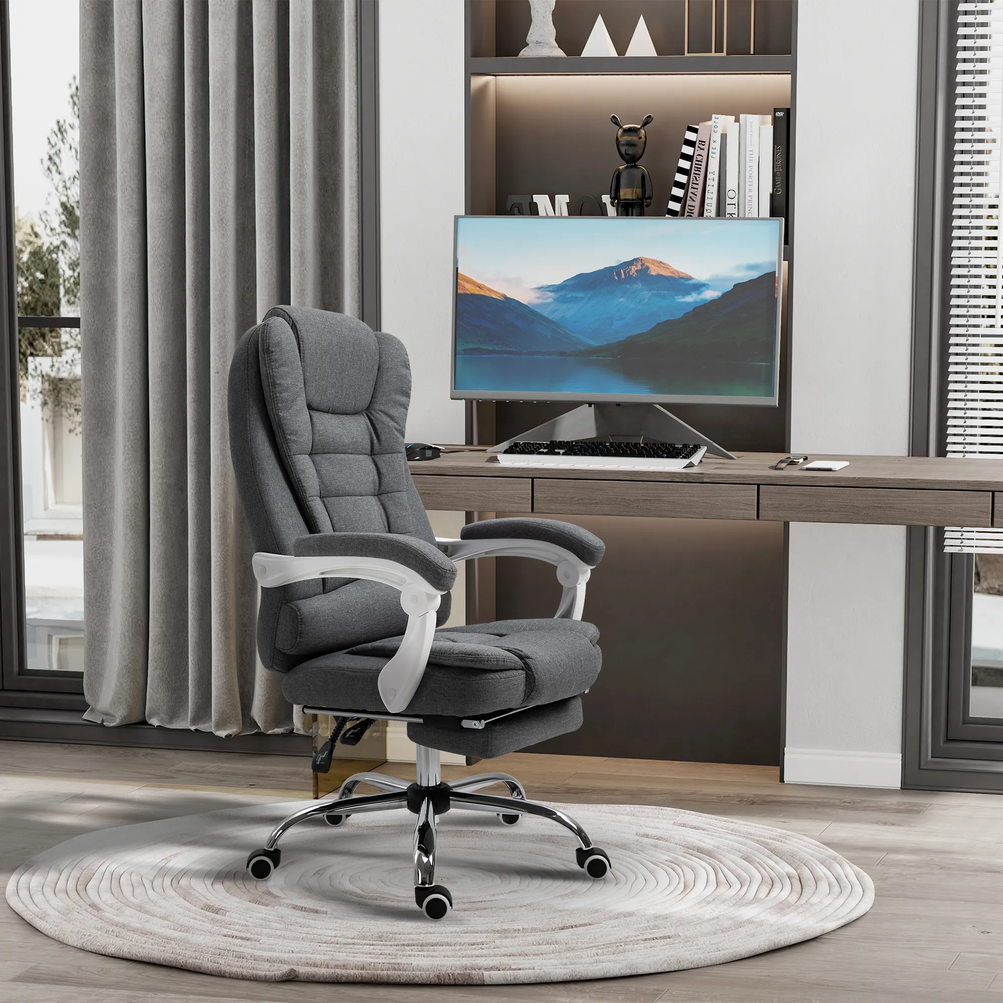Bürostuhl Grau+Weiß 65L x 70B x 110-118H cm mit Fußstütze