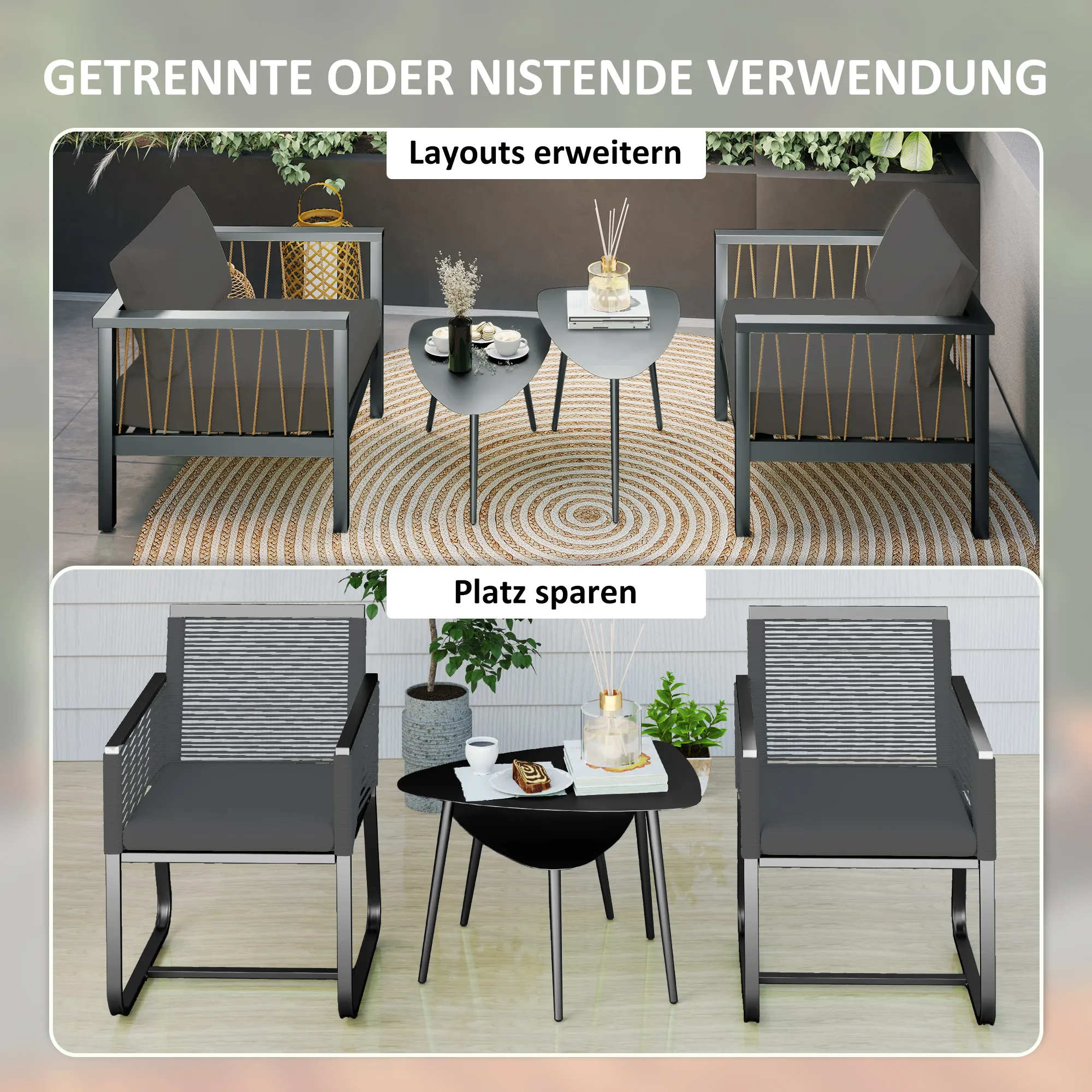 Kaffeetisch Set Schwarz 65L x 45B x 45H cm