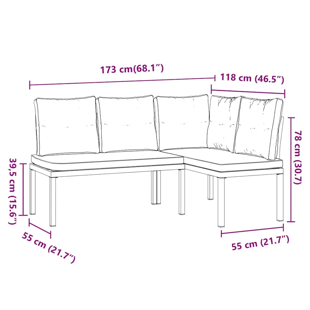 Gartenbank Schwarz 118 x 63 x 78 cm mit Kissen