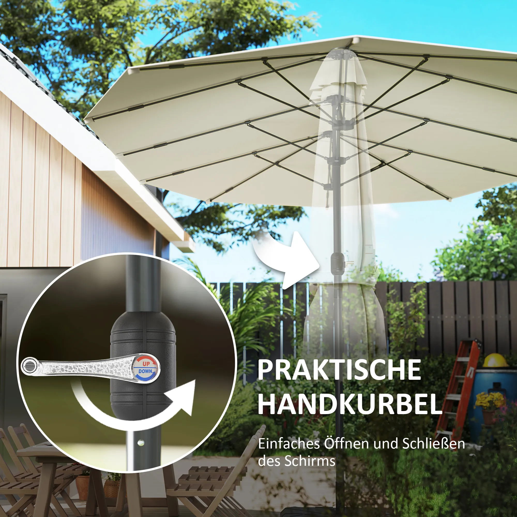 Doppelseitiger Sonnenschirm 4,4 m Beige für Garten