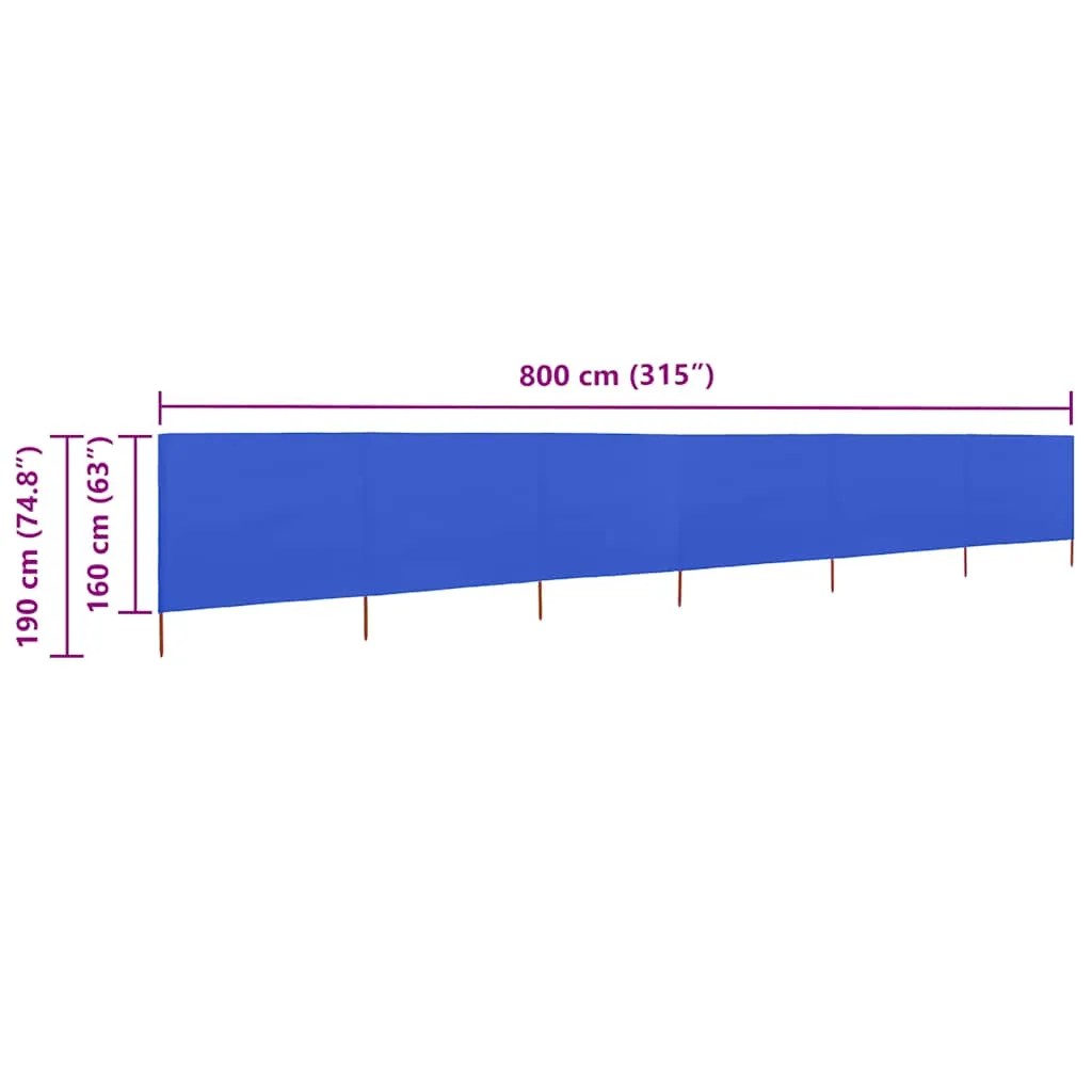 6-teiliger faltbarer Windschutz 800x160 cm in Azurblau mit Massivholzpfählen