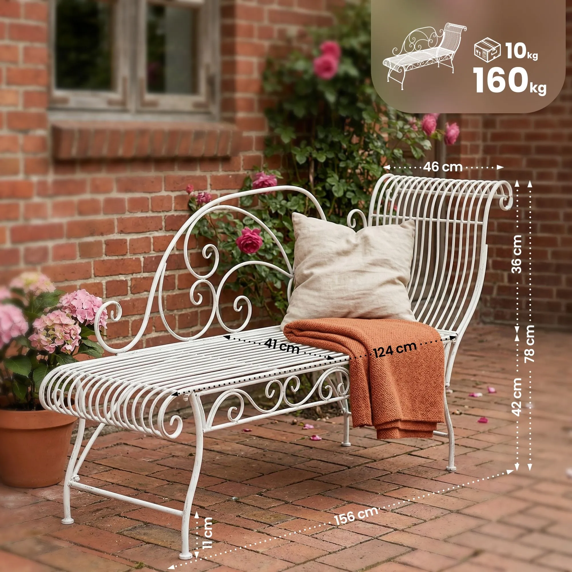 Gartenbank Karma Recamiere 156x46x78 cm antik weiß