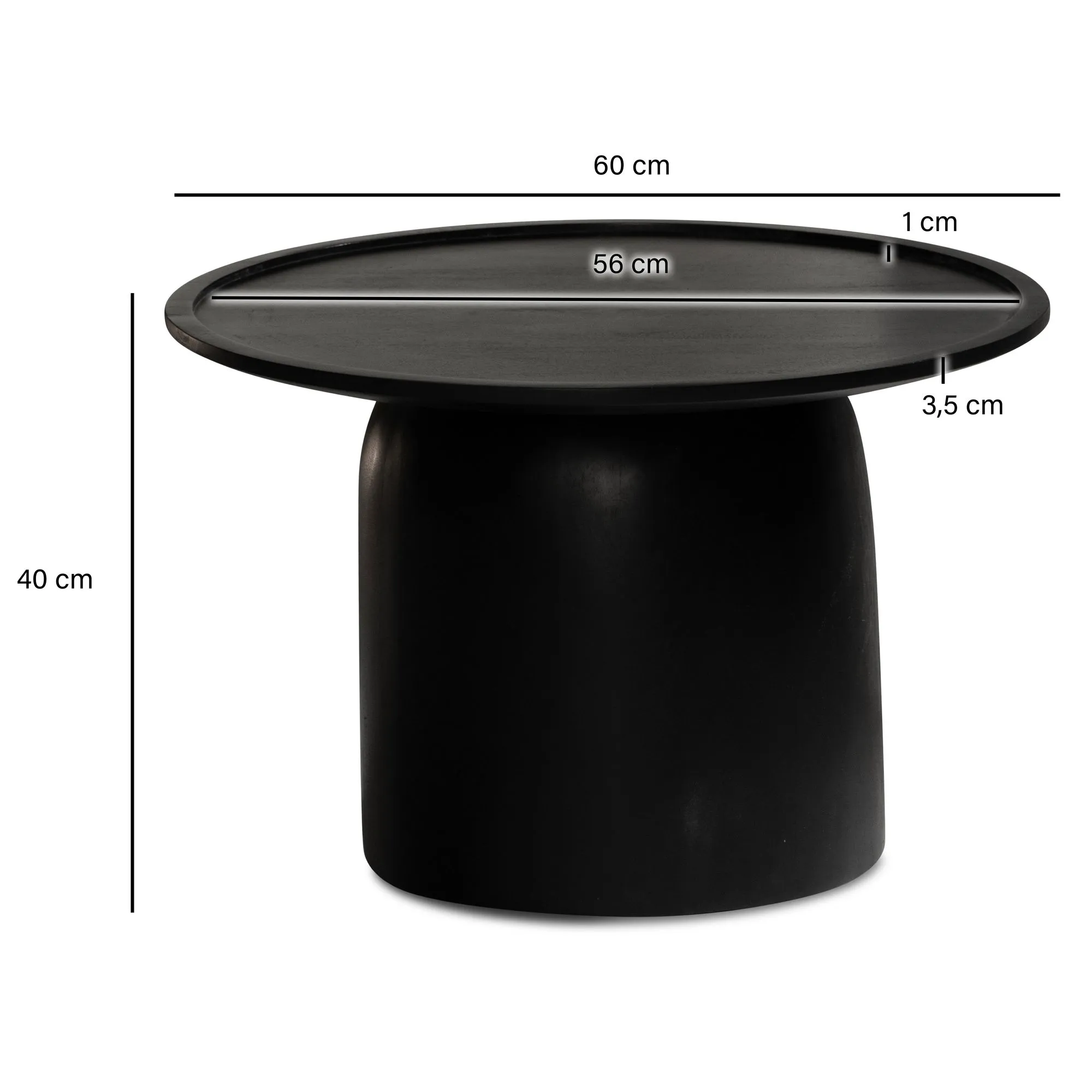 Couchtisch 60x60x40 cm Mango Massivholz Schwarz Sofatisch Rund