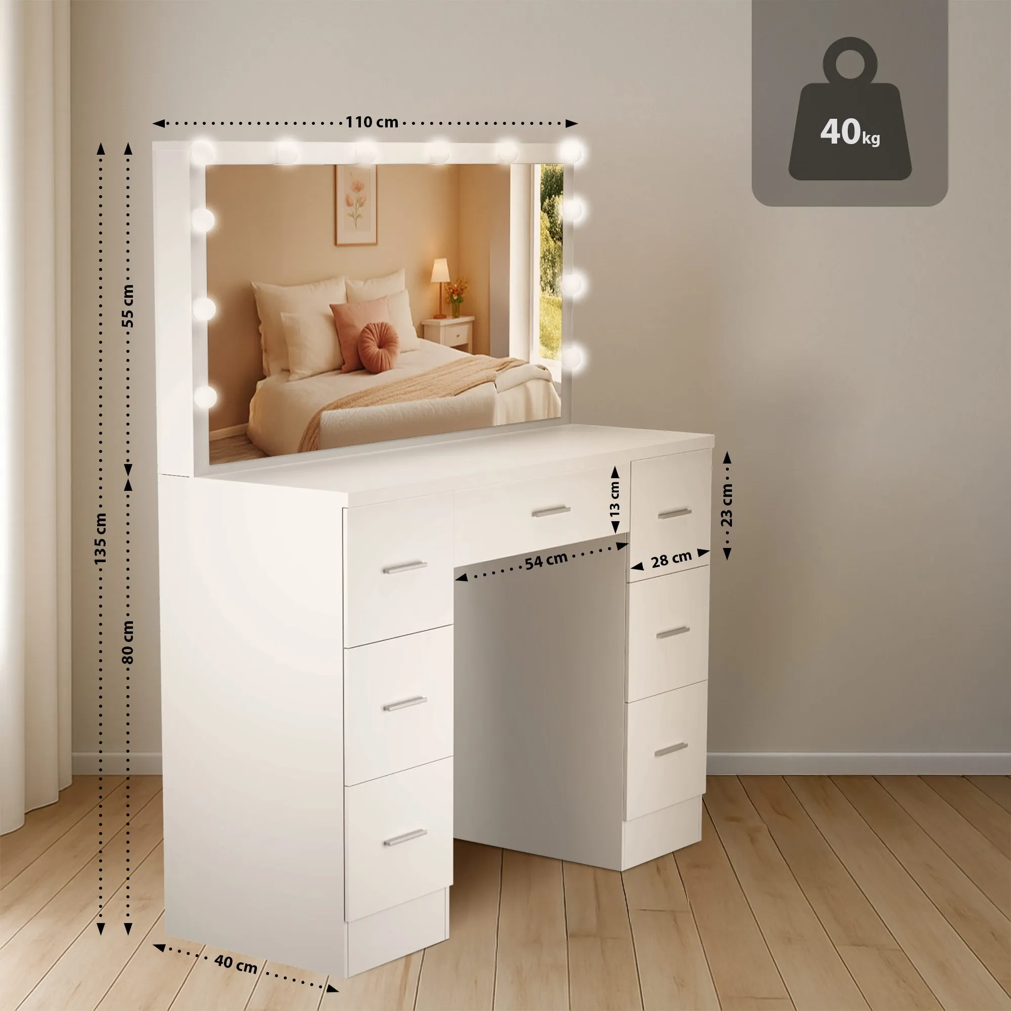 Schminktisch Ginny 110x55x135 cm weiß