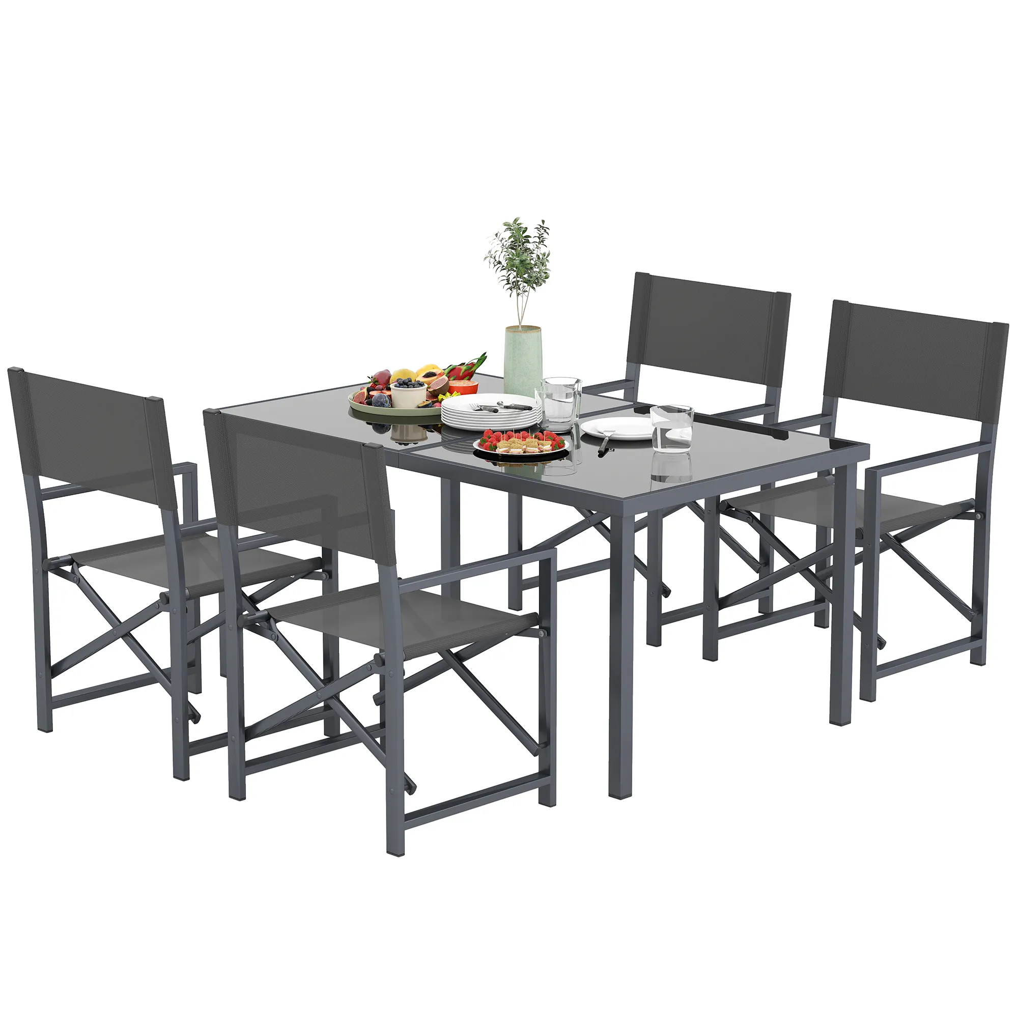 Gartenmöbel-Set 5-teilig Grau 150L x 90B x 72H cm