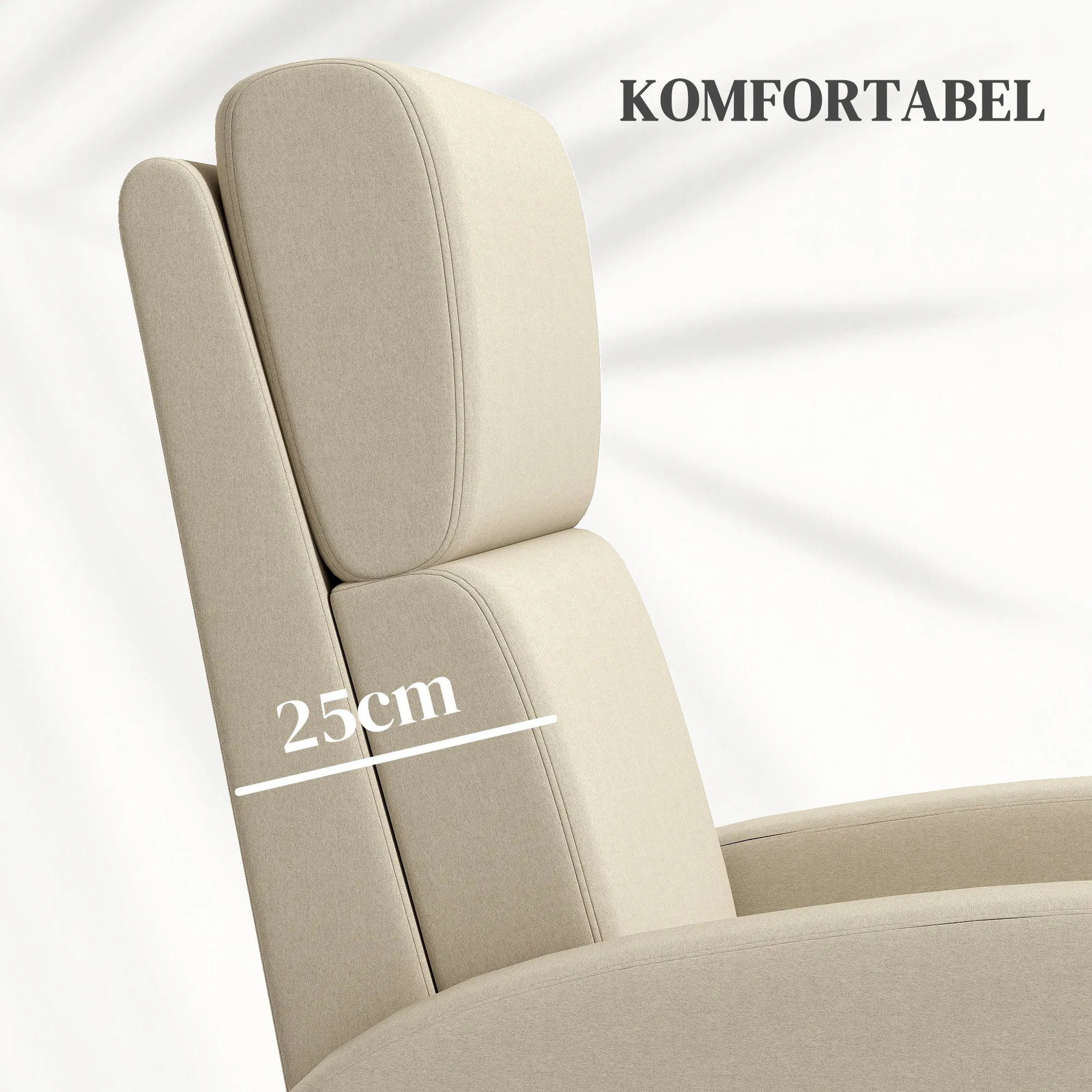 Relaxsessel Fernsehsessel, ausklappbare Fußstütze, neigbar bis zu 160°, 64 x 86 x 102 cm, Creme
