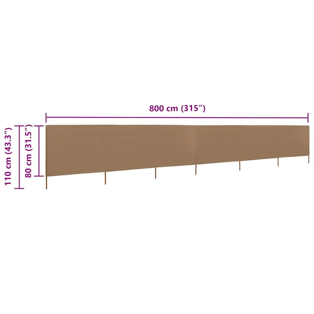 6-teiliger faltbarer Windschutz 800x80 cm in Taupe