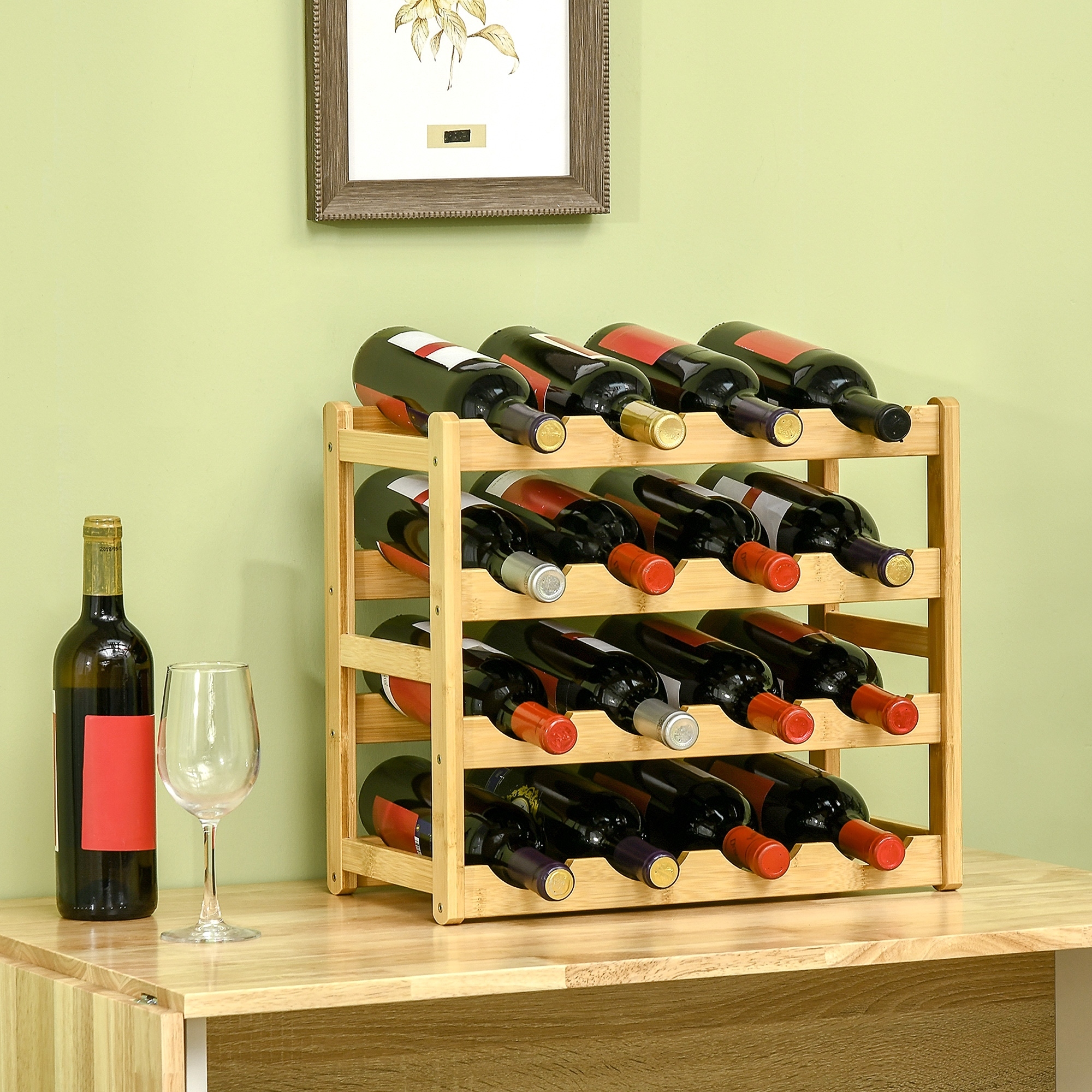 Weinregal aus Bambus 43L x 23,5B x 38H cm für 16 Flaschen