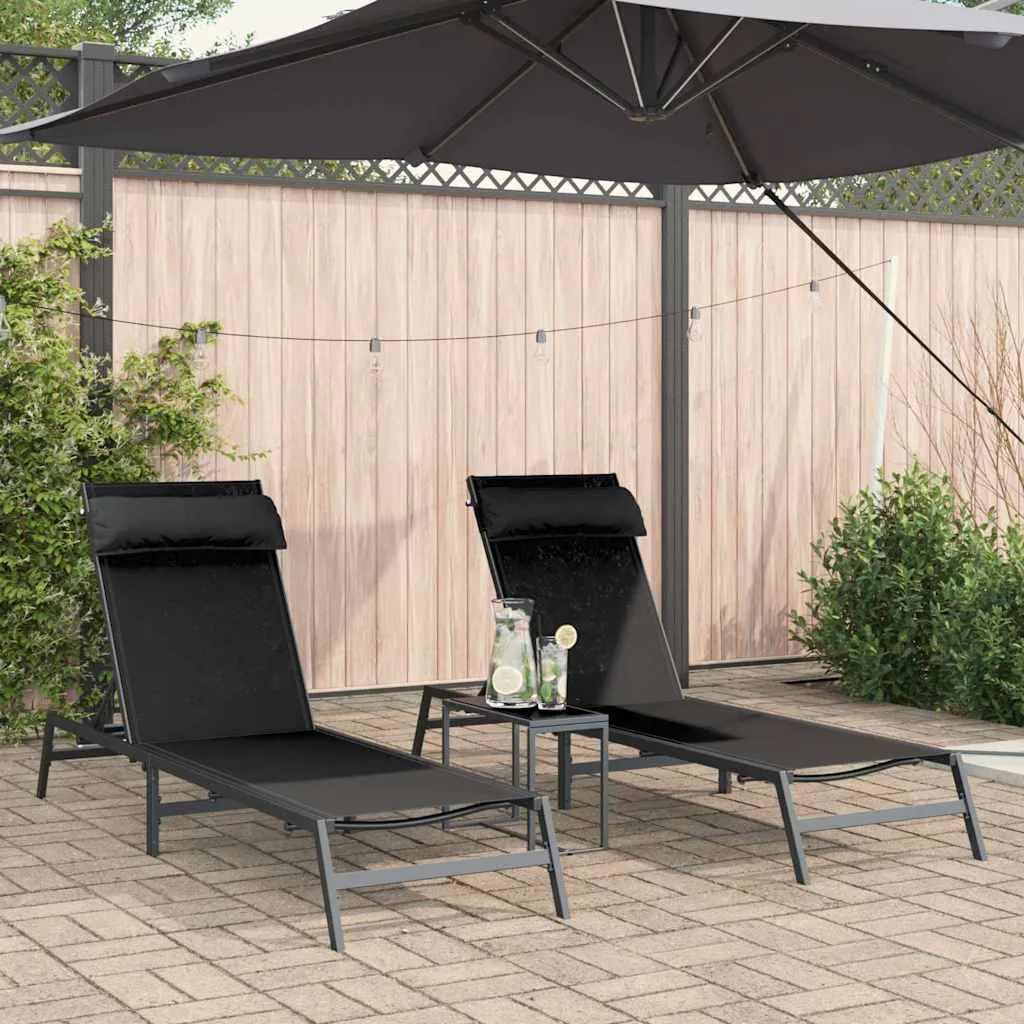 Sonnenliegenset Schwarz 197 x 54 x 86 cm mit verstellbaren Kopfstützen