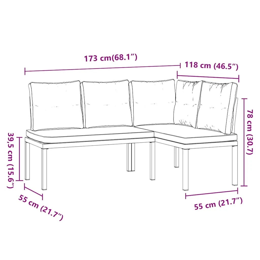 Gartenbank Set Schwarz 118x63x78 cm & 110x63x78 cm mit Kissen