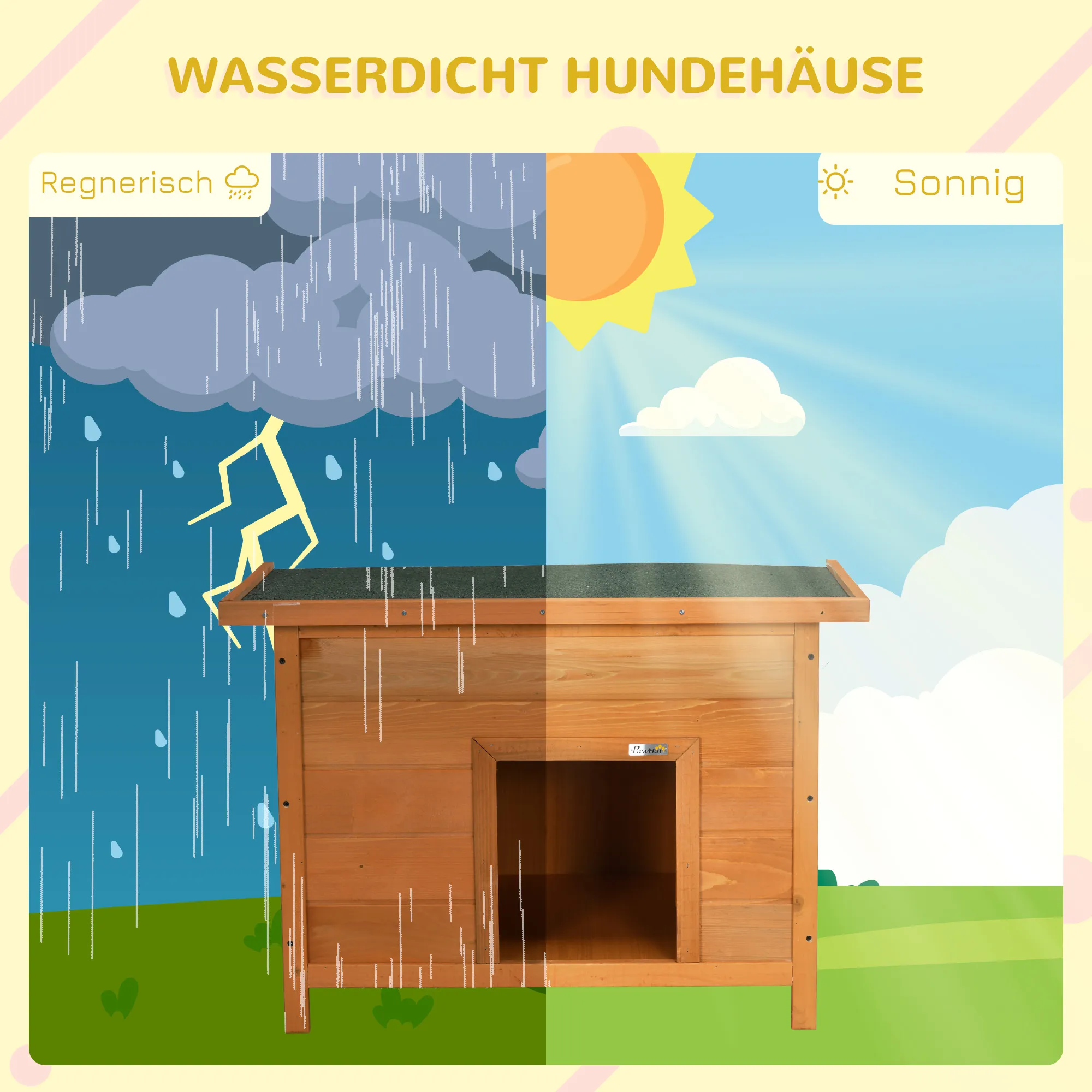 Hundehütte aus lasiertem Tannenholz, L82 x B58 x H58 cm, Natur+Grün