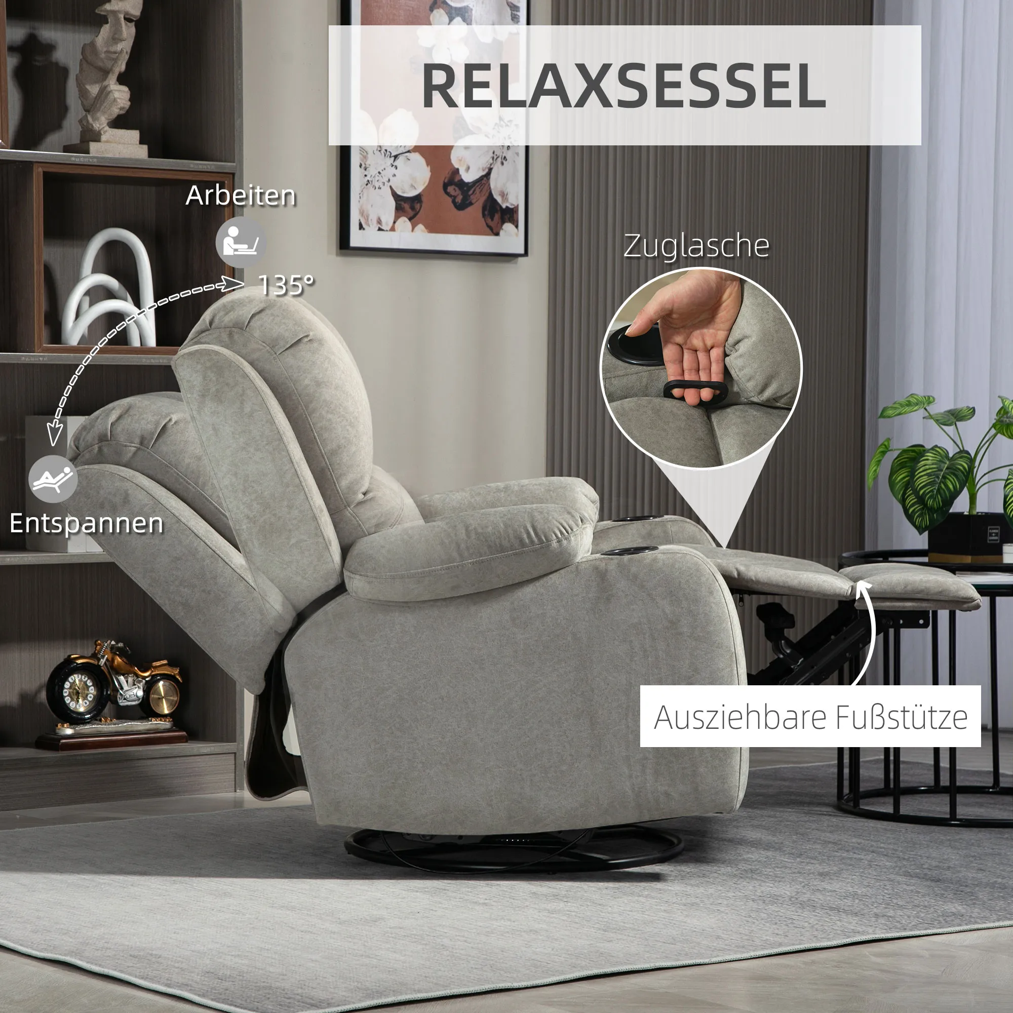 Relaxsessel Braun 87B x 95T x 102H cm mit Dreh- und Wippfunktion