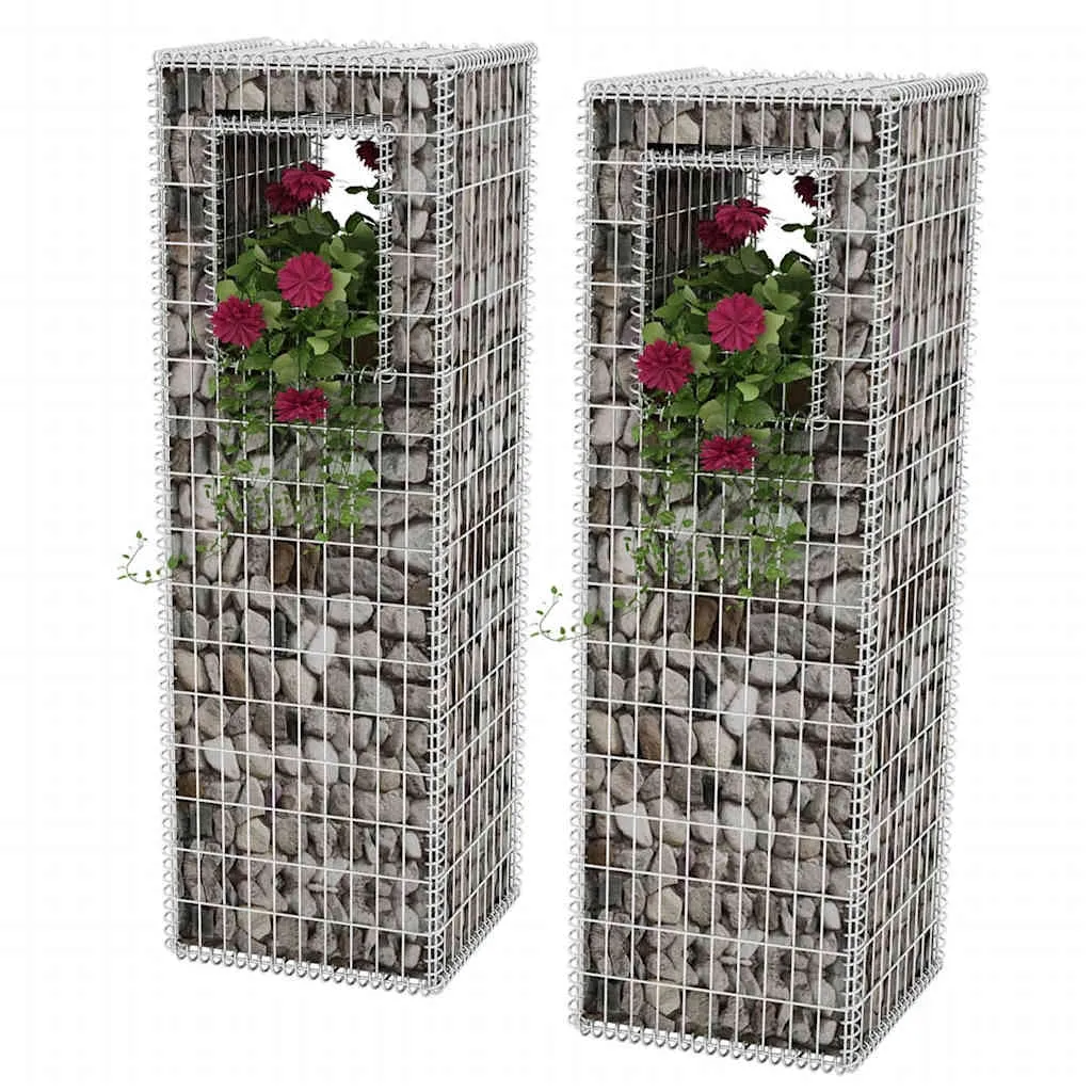 Steinkorb-Set Silber 50x50x160 cm aus verzinktem Stahl, 2 Stück