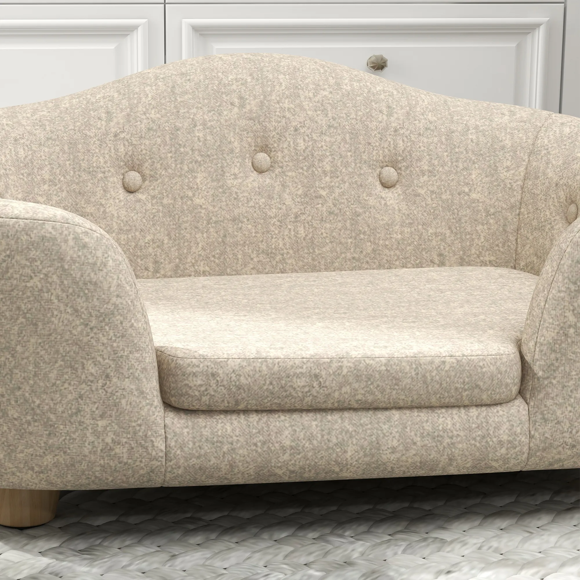Hundesofa aus Kiefernholz mit Plüsch, 70 x 47 x 30 cm, Cremeweiß