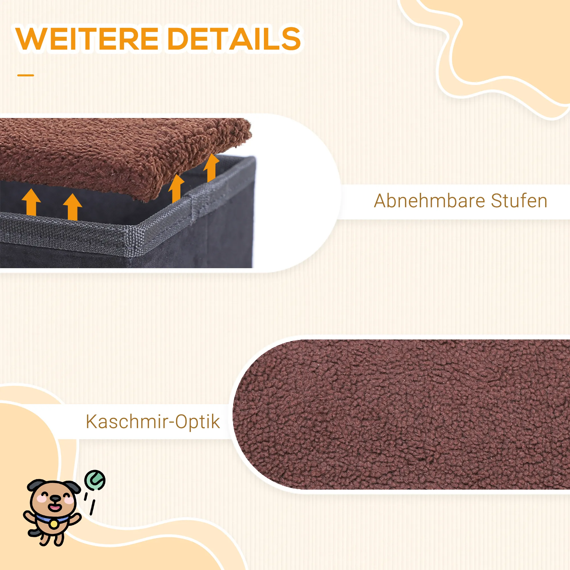 Haustiertreppe für Hunde und Katzen mit Stauraum, MDF, Schwarz