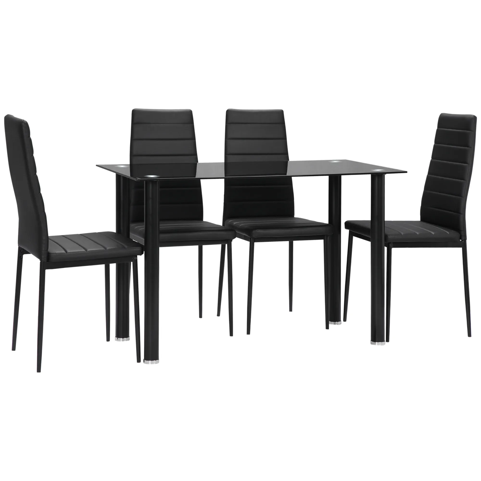 5-tlg. Essgruppe Sitzgruppe Esstisch mit 4 Stühlen, modernes Design, Glastisch, Schwarz