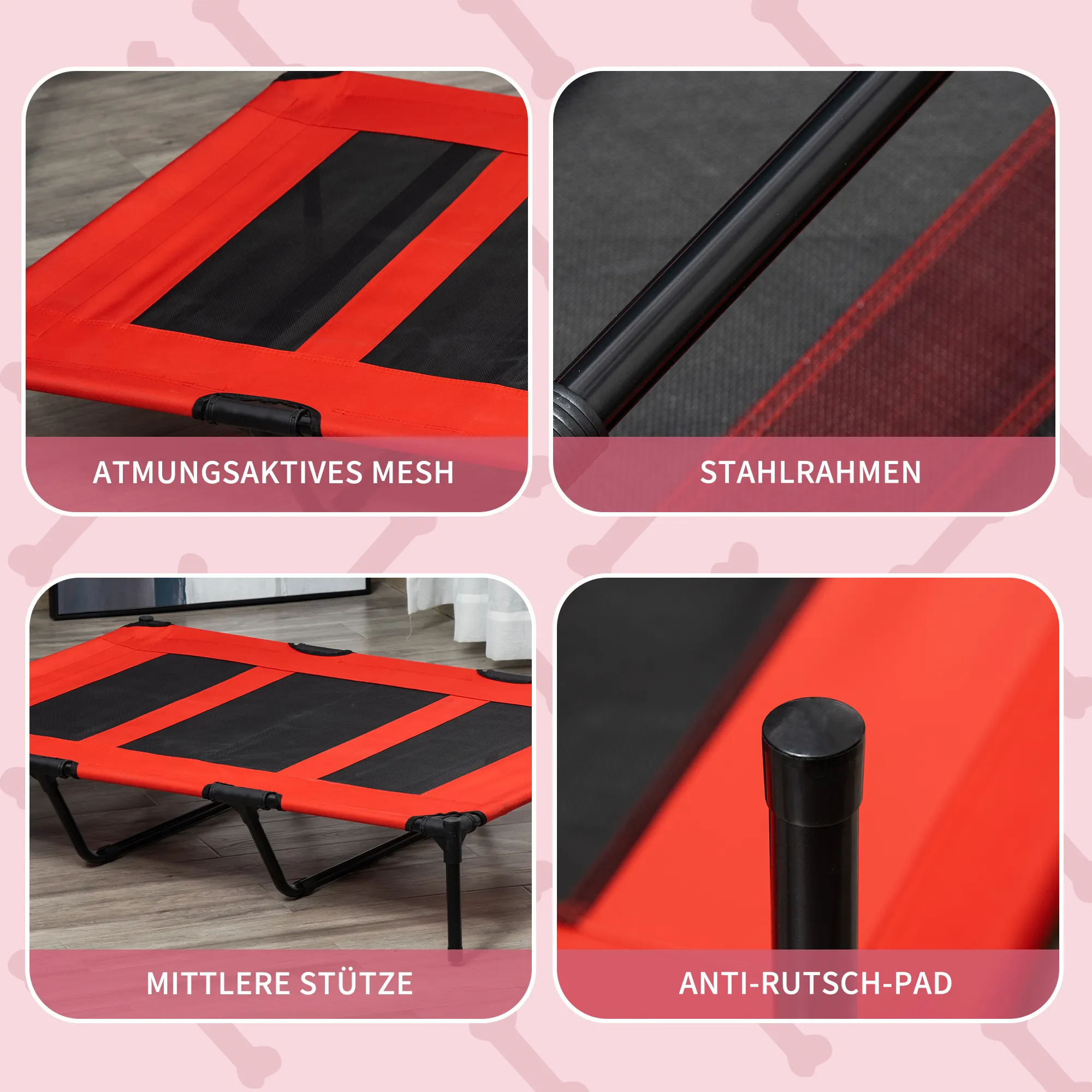 Hundeliege Outdoor erhöht, Oxford & Texteline, 122x92x23 cm, Rot