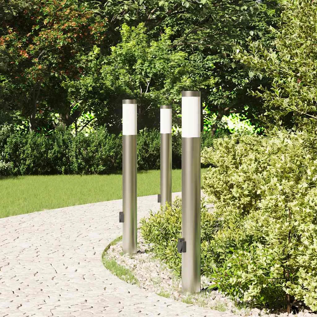 Silberne Pollerleuchte aus Edelstahl 11x80 cm mit Steckdose, IP44