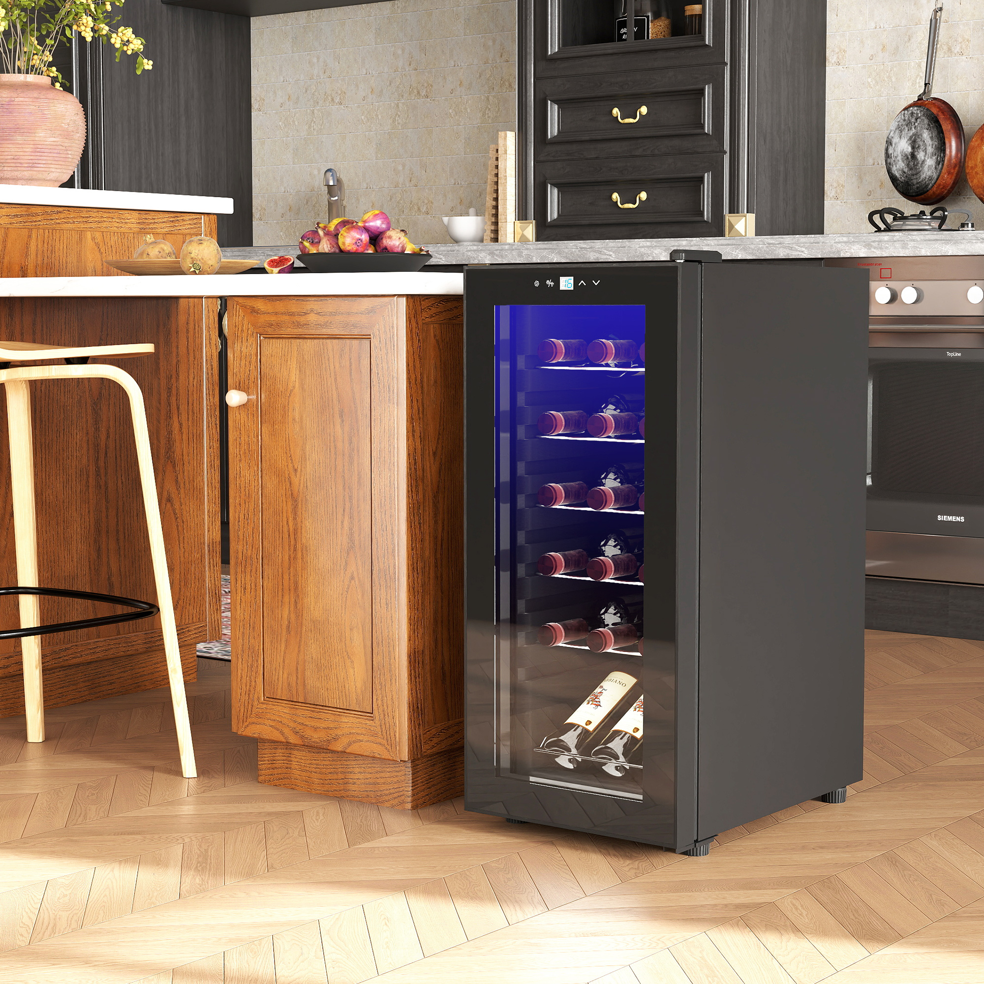 Weinkühlschrank 34,5B x 45T x 78H cm Schwarz für 18 Flaschen