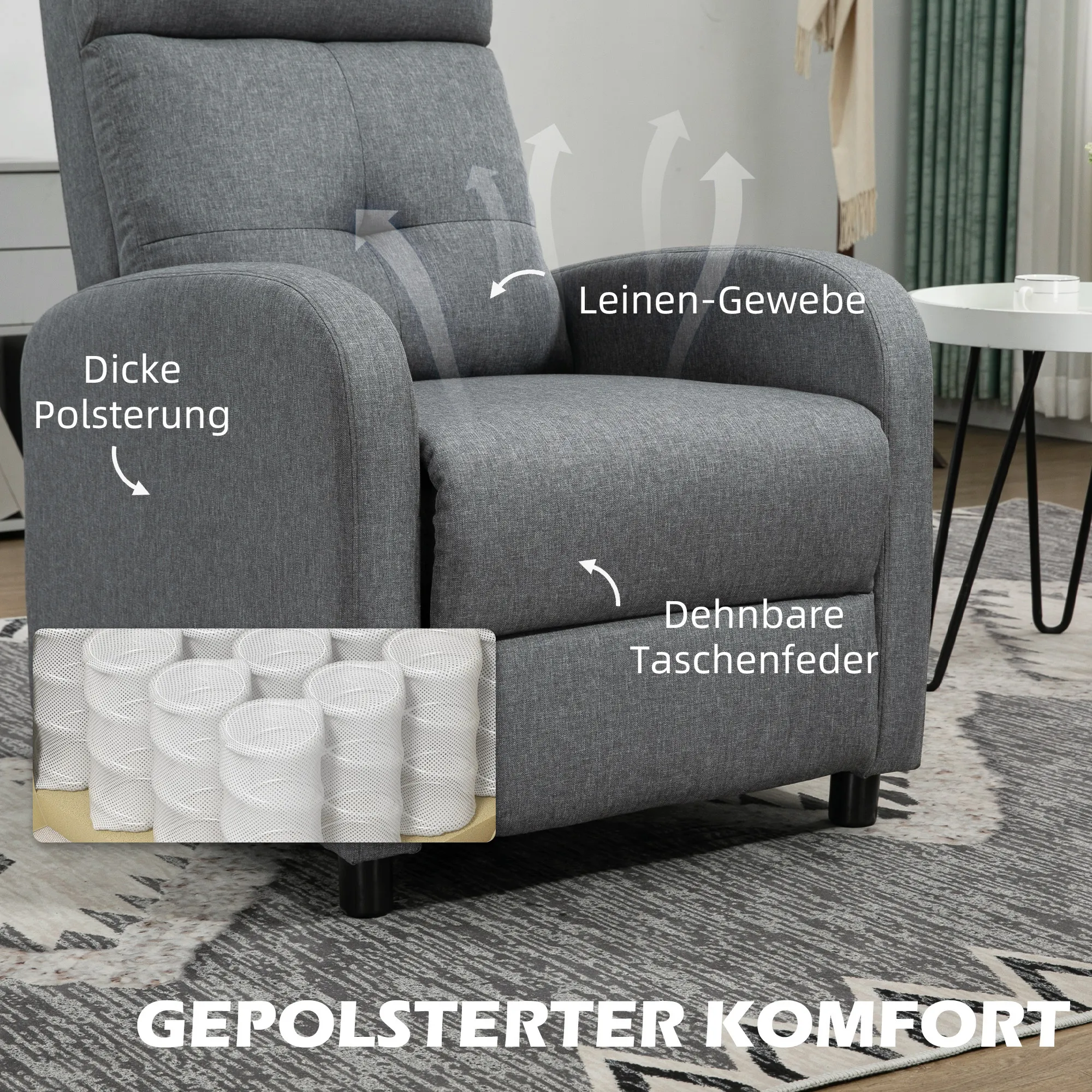 Liegesessel Grau 67B x 87T x 98H cm