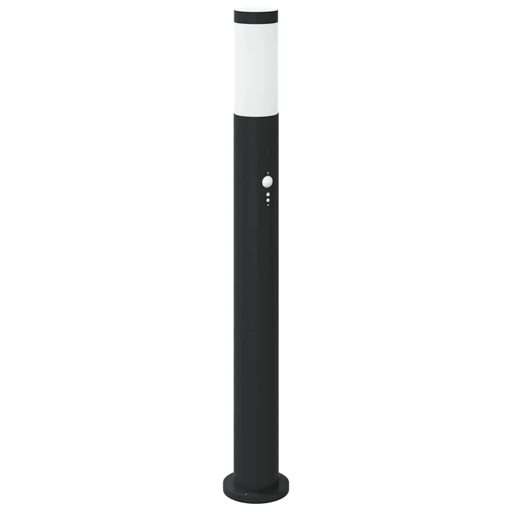 Schwarze Edelstahl Pollerleuchte 11x80 cm mit PIR-Bewegungssensor