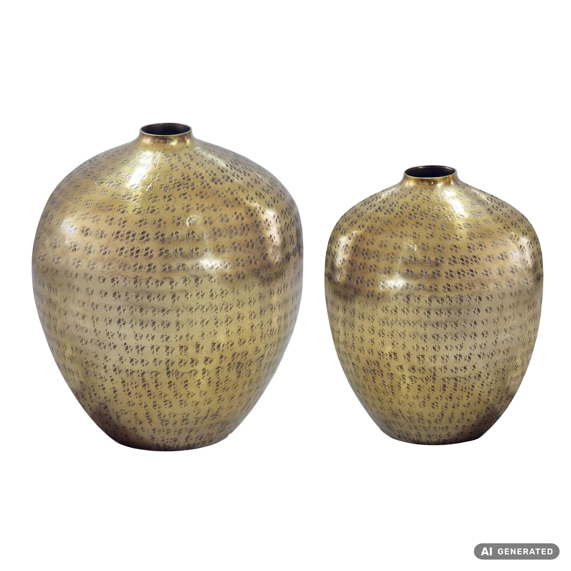 Tischvase 2er Set Aluminium Gold - Dekovase rund - Metall Vase modern - Wohnzimmer Deko Alu - Design Vase Tisch Dekoration Handmade