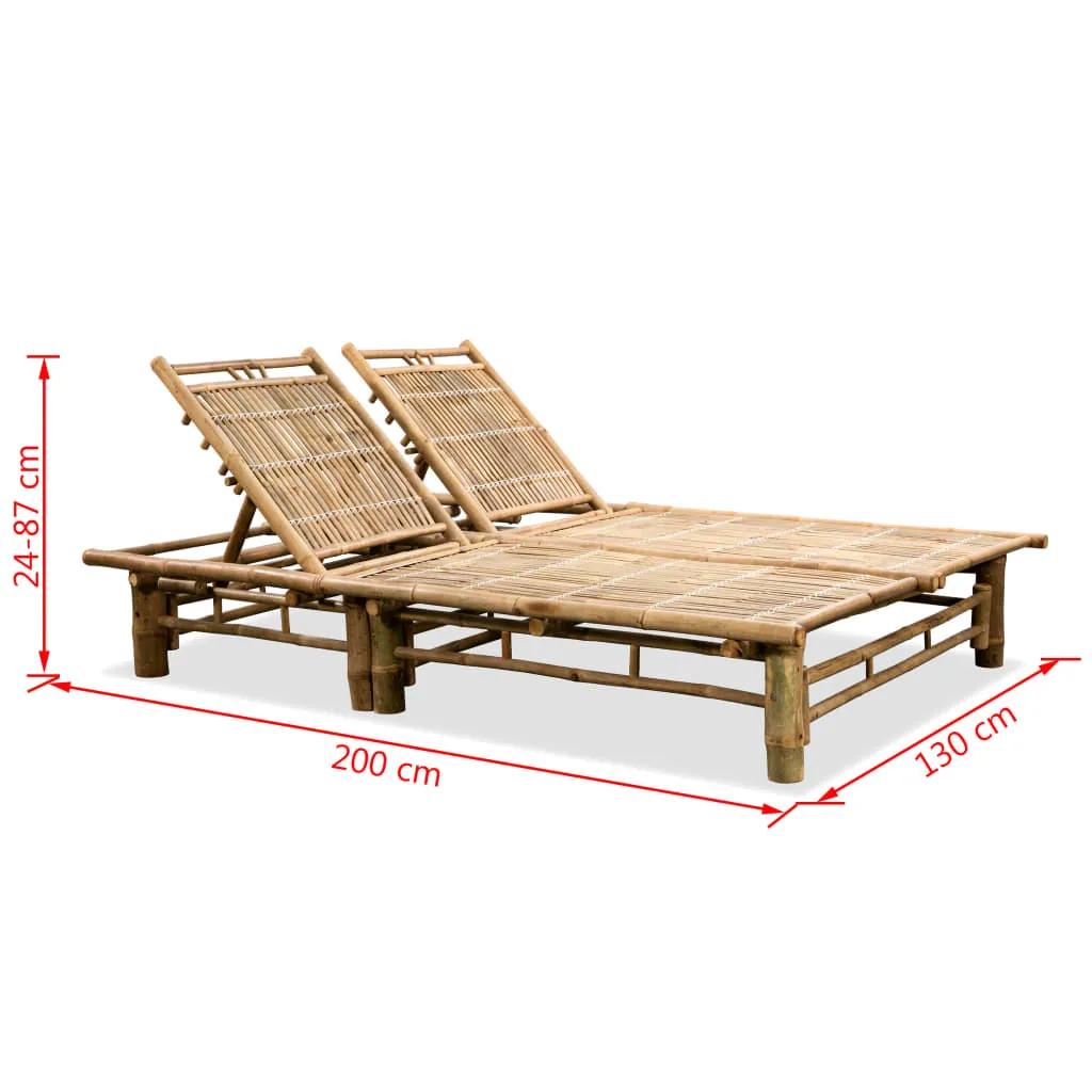 Komfortable 2-Personen-Sonnenliege aus Massivholz 200 x 130 x 24-87 cm