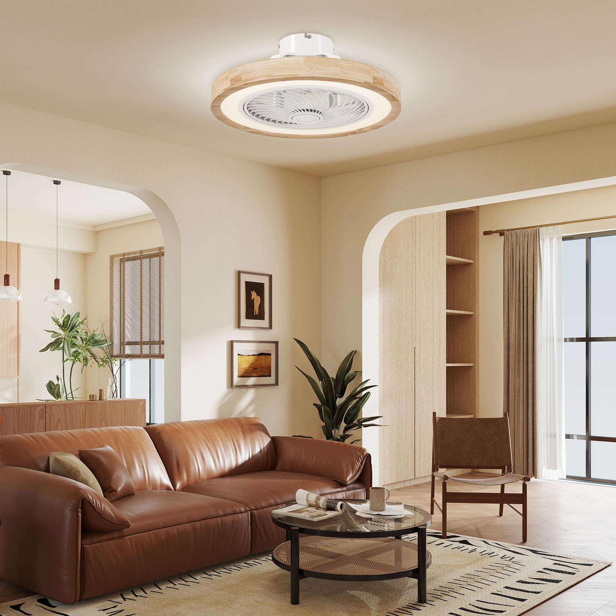 Deckenventilator mit Licht Ø50 cm Naturholz, 40 W