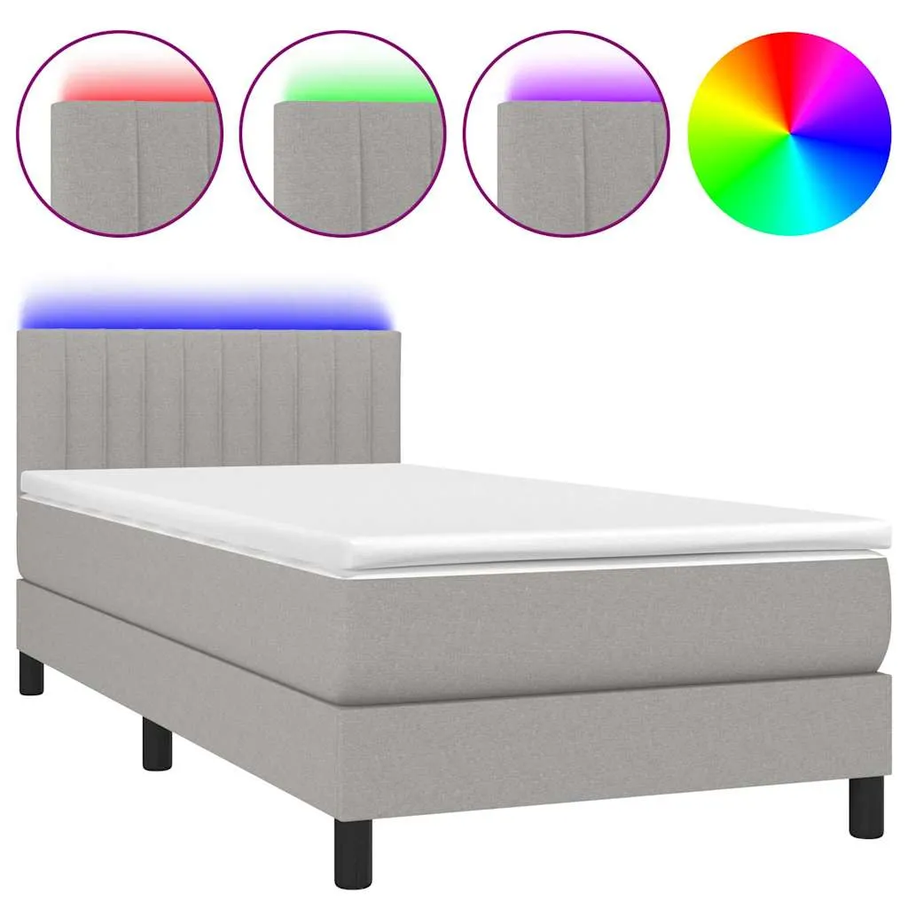 Boxspringbett mit Matratze, LED-Streifen, Hellgrau, 80x200 cm