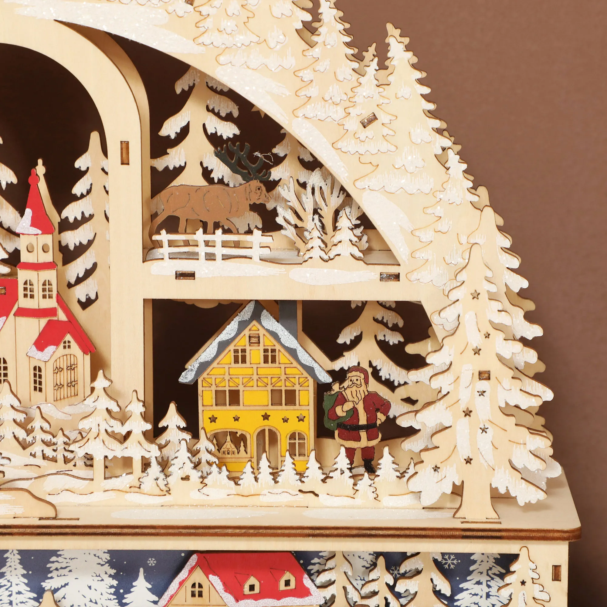 Weihnachtsdorf LED Weihnachtsstadt Naturholz 45x10x35 cm