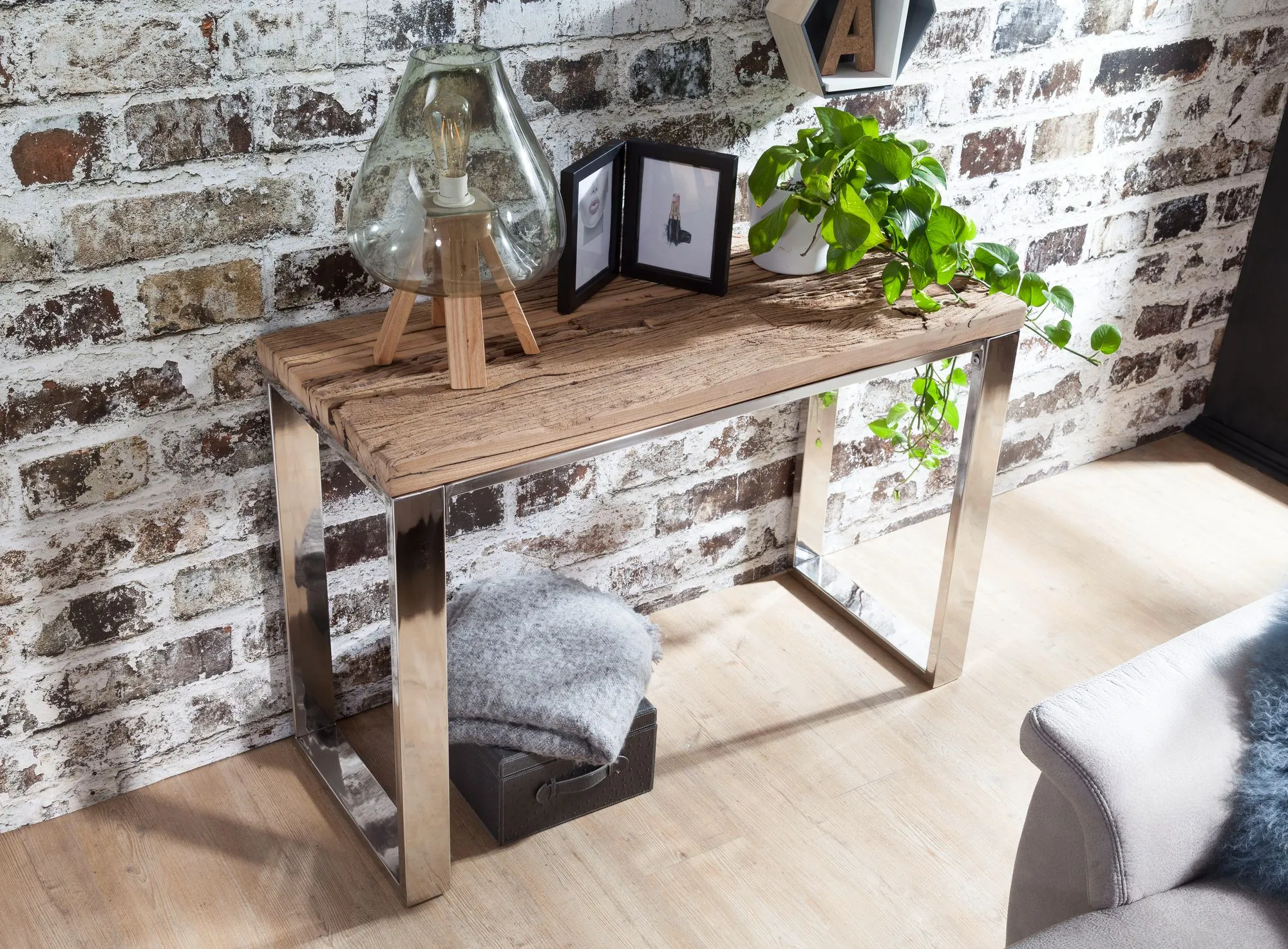 Konsolentisch 115x76x46 cm Massiv-Holz Akazie Natur