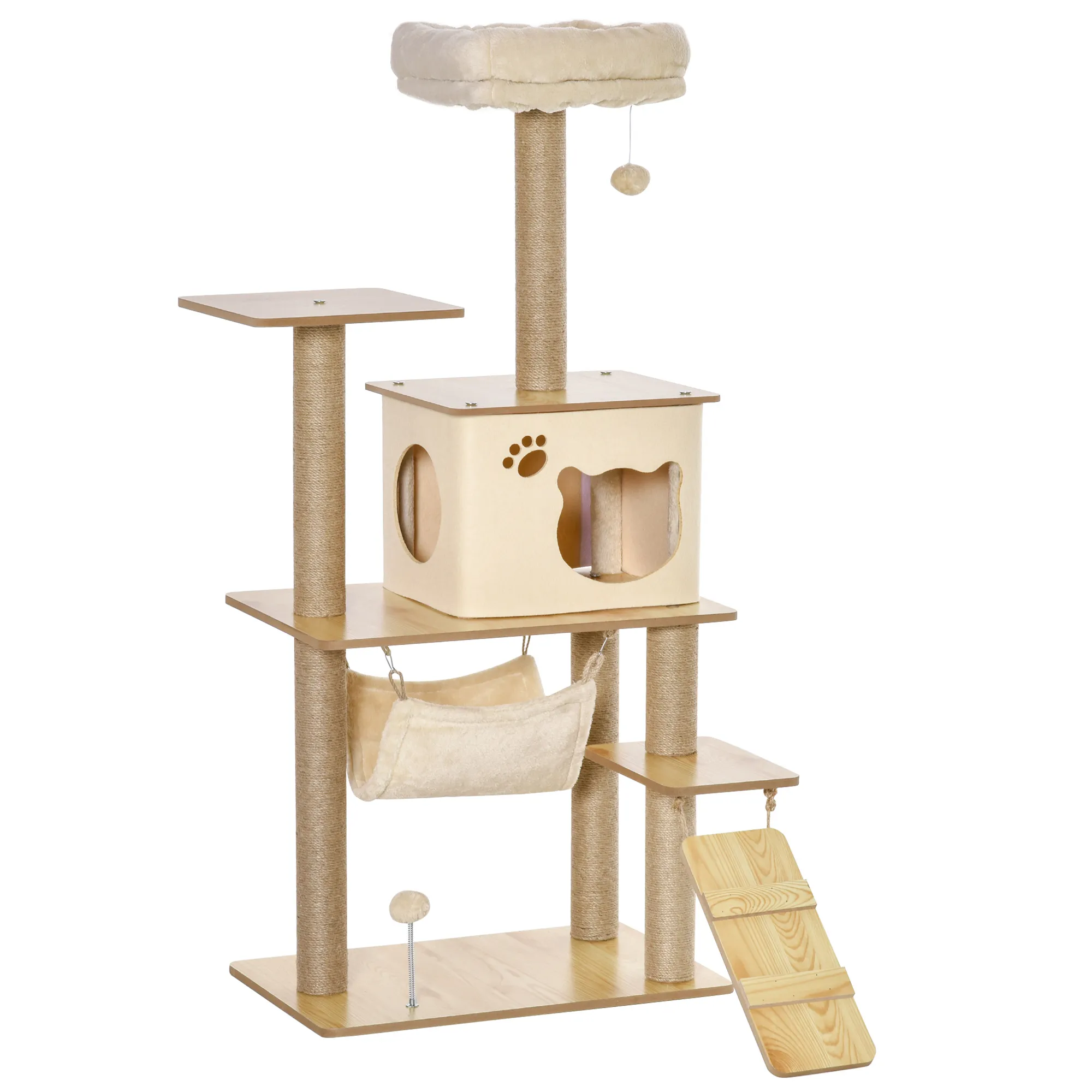 Kratzbaum für Katzen mit Höhle und Plattform, 130 cm, Gelb