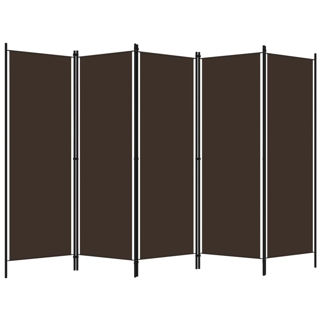5-Panel Raumteiler Braun 250 x 180 cm mit Stoffschirm
